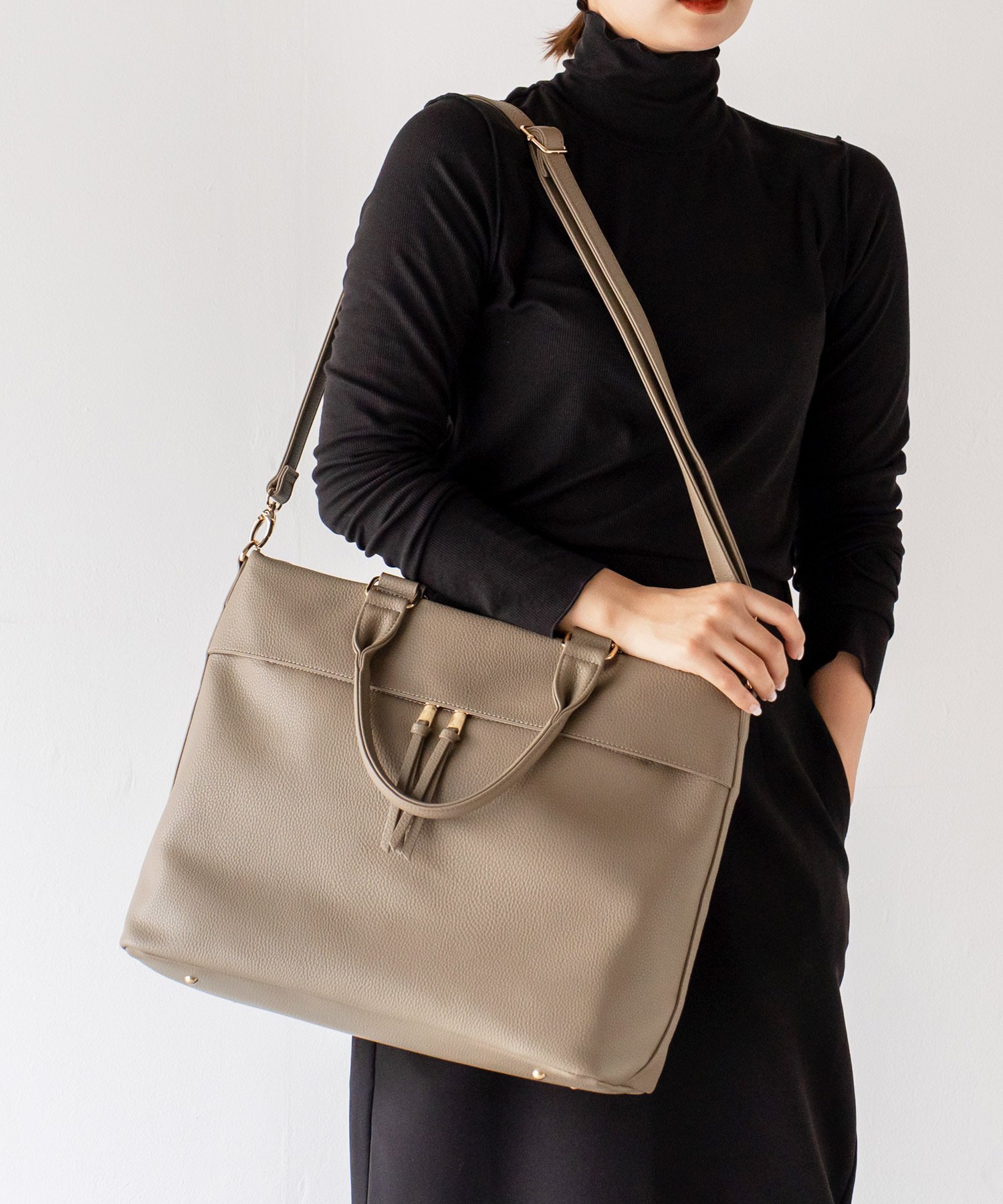 【SALE／40%OFF】aroco フロントポケット2wayビッグトートバッグ ヴィータフェリーチェ バッグ トートバッグ グレー ブラウン ブラック【送料無料】