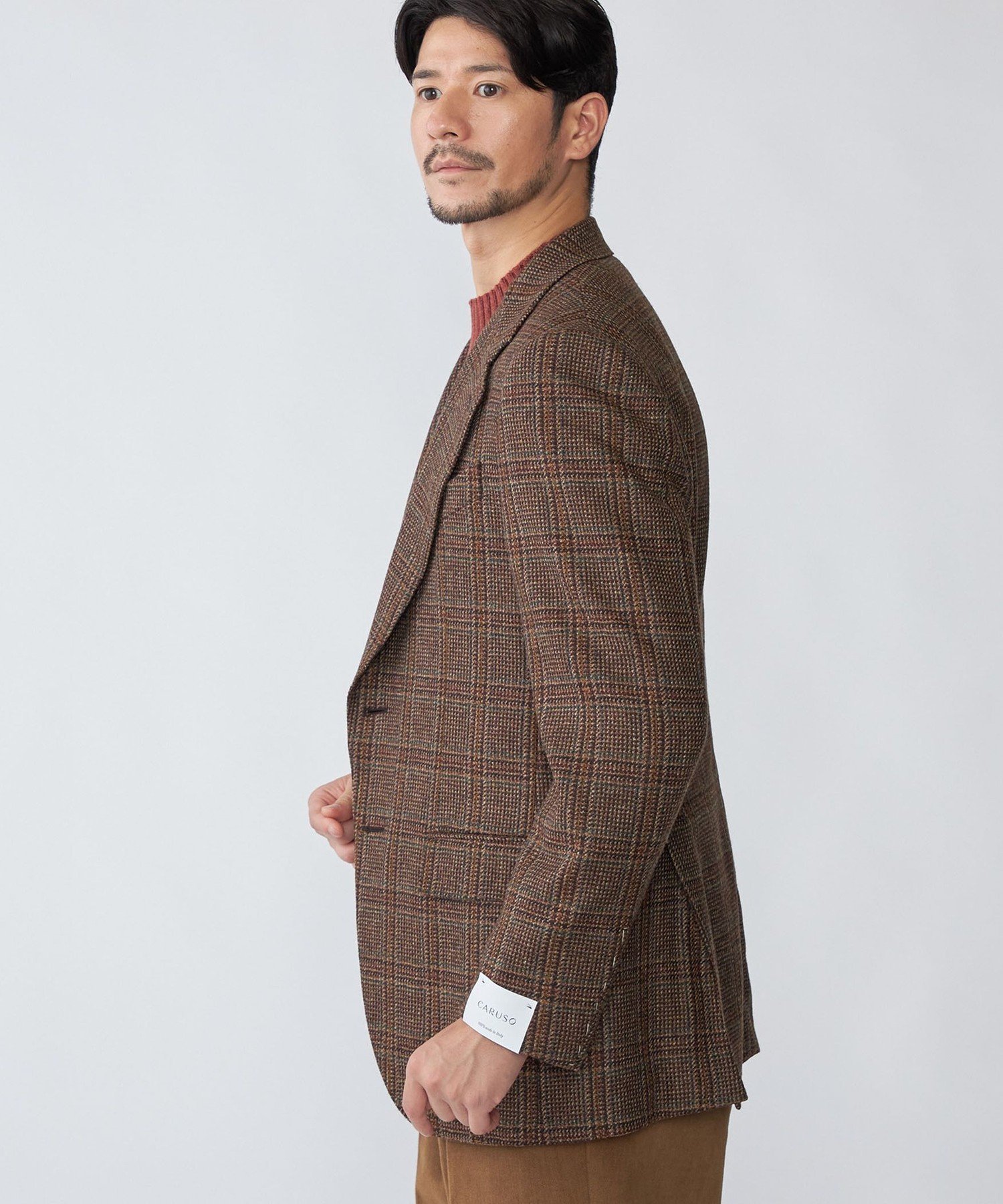 【SALE／60%OFF】SHIPS MEN 【SHIPS別注】CARUSO: AIDA ワイドラペル ウール ツイード チェック ジャケット シップス ジャケット・アウター テーラードジャケット・ブレザー ブラウン【送料無料】