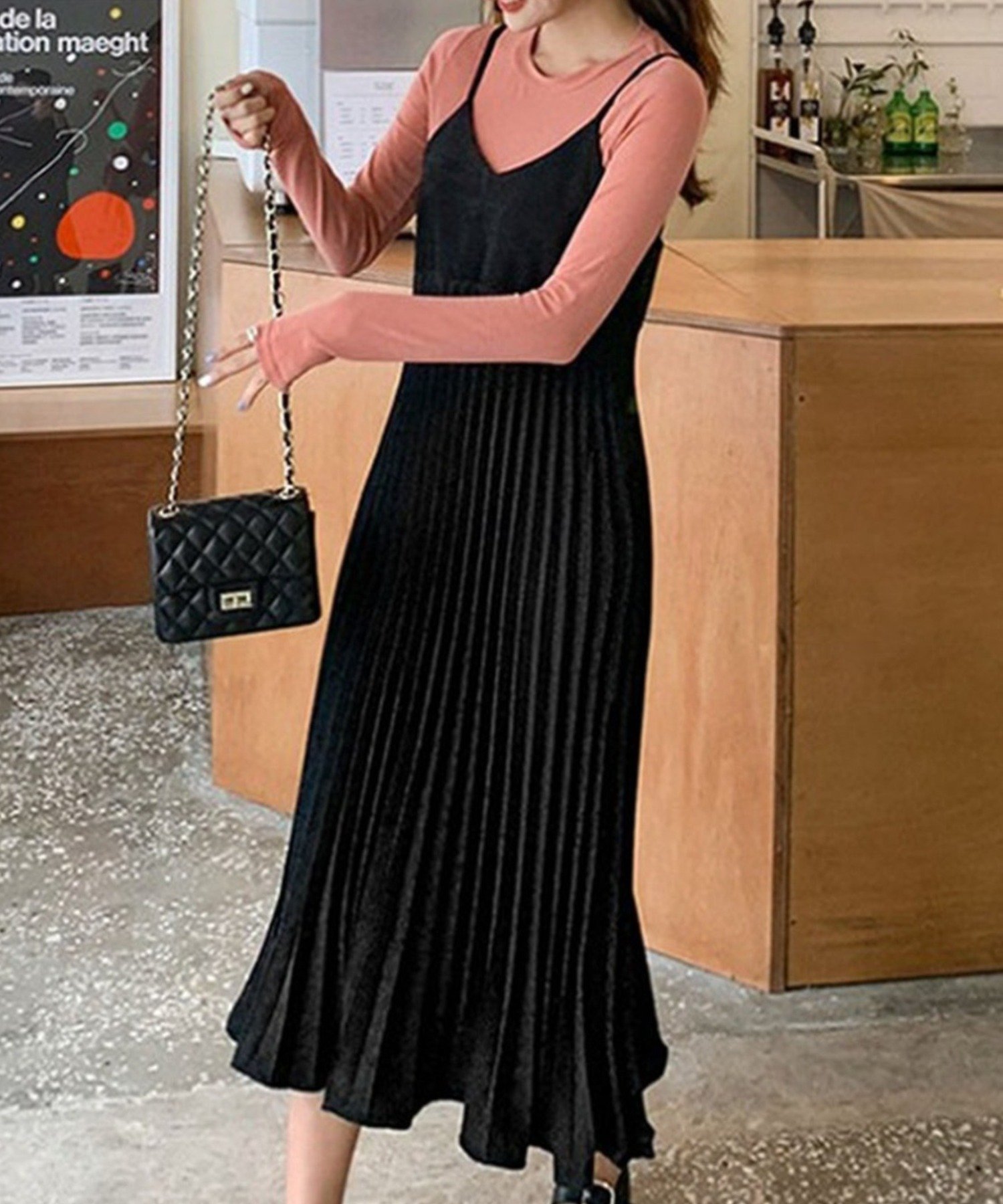 【SALE／37%OFF】Girly Doll Girly Doll/プリーツ切り替えキャミワンピース ドゥーラ ドゥーラ ワンピース・ドレス ワンピース ブラック ブラウン ブルーのサムネイル