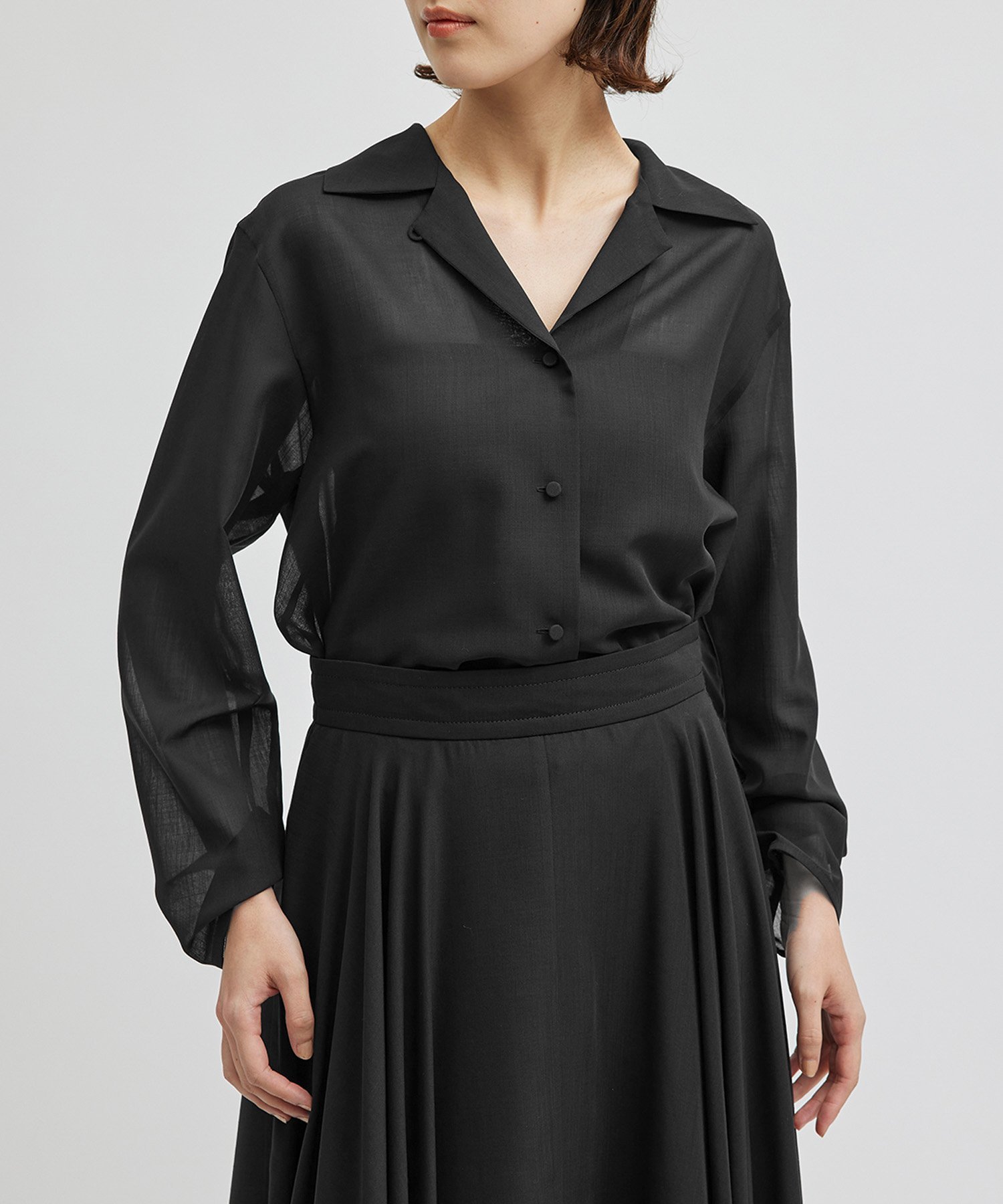 【SALE／70%OFF】ROPE' マナードボイルシアー開襟シャツ/セットアップ対応 ロペ トップス シャツ・ブラ..