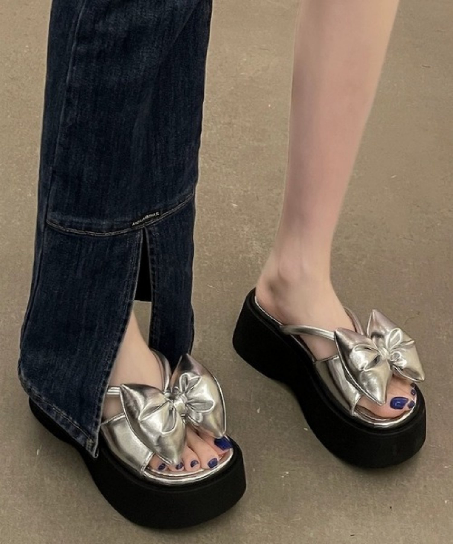 【SALE／35%OFF】Sibra リボンサンダルレディース厚底靴 ディアベル シューズ・靴 サンダル ブラック シルバー