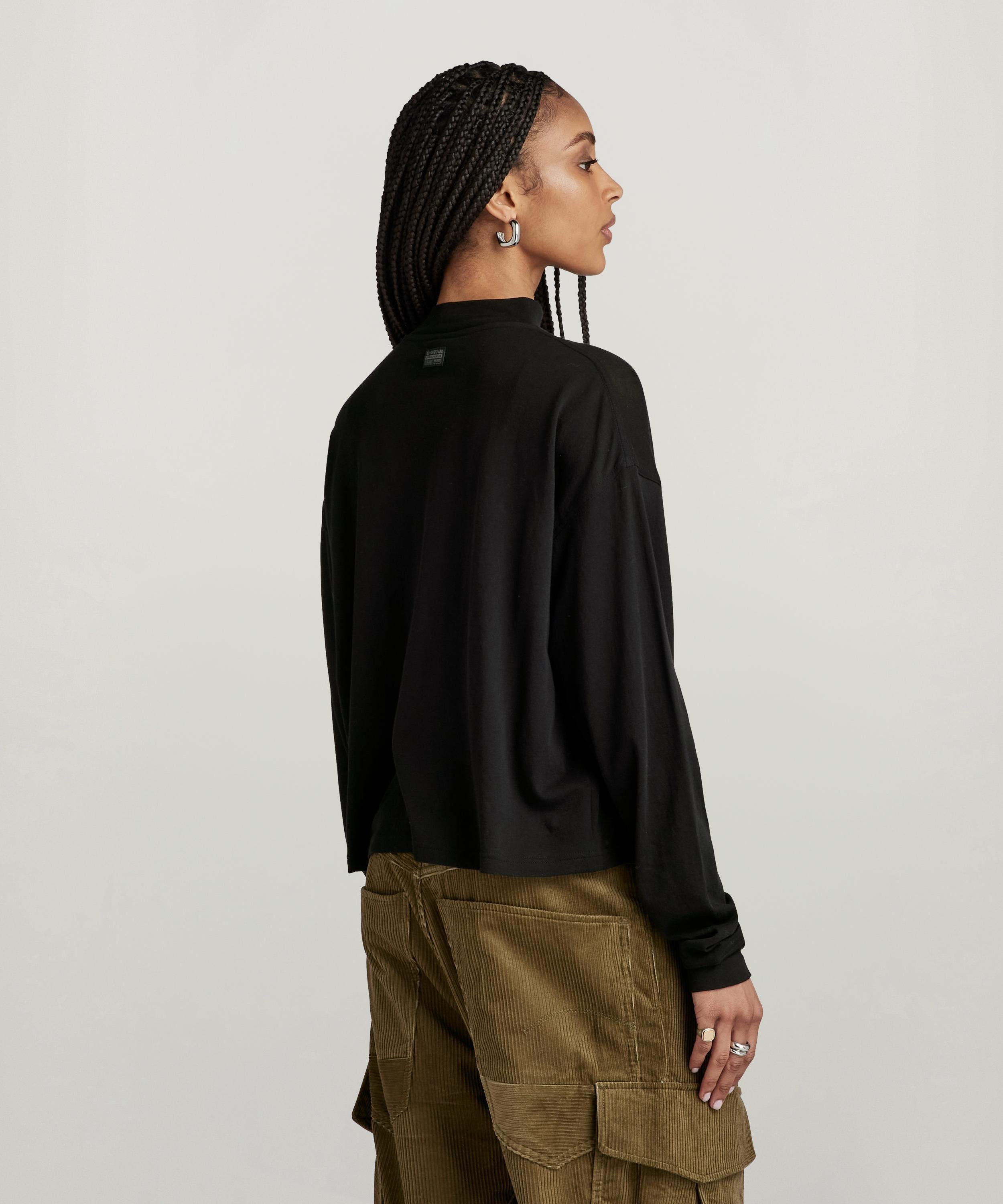 【公式ショップ】MOCK GRAPHIC LOOSE TOP/モックネックボックスシルエットロングスリーブTシャツ ジースターロゥ トップス カットソー・Tシャツ ブラック