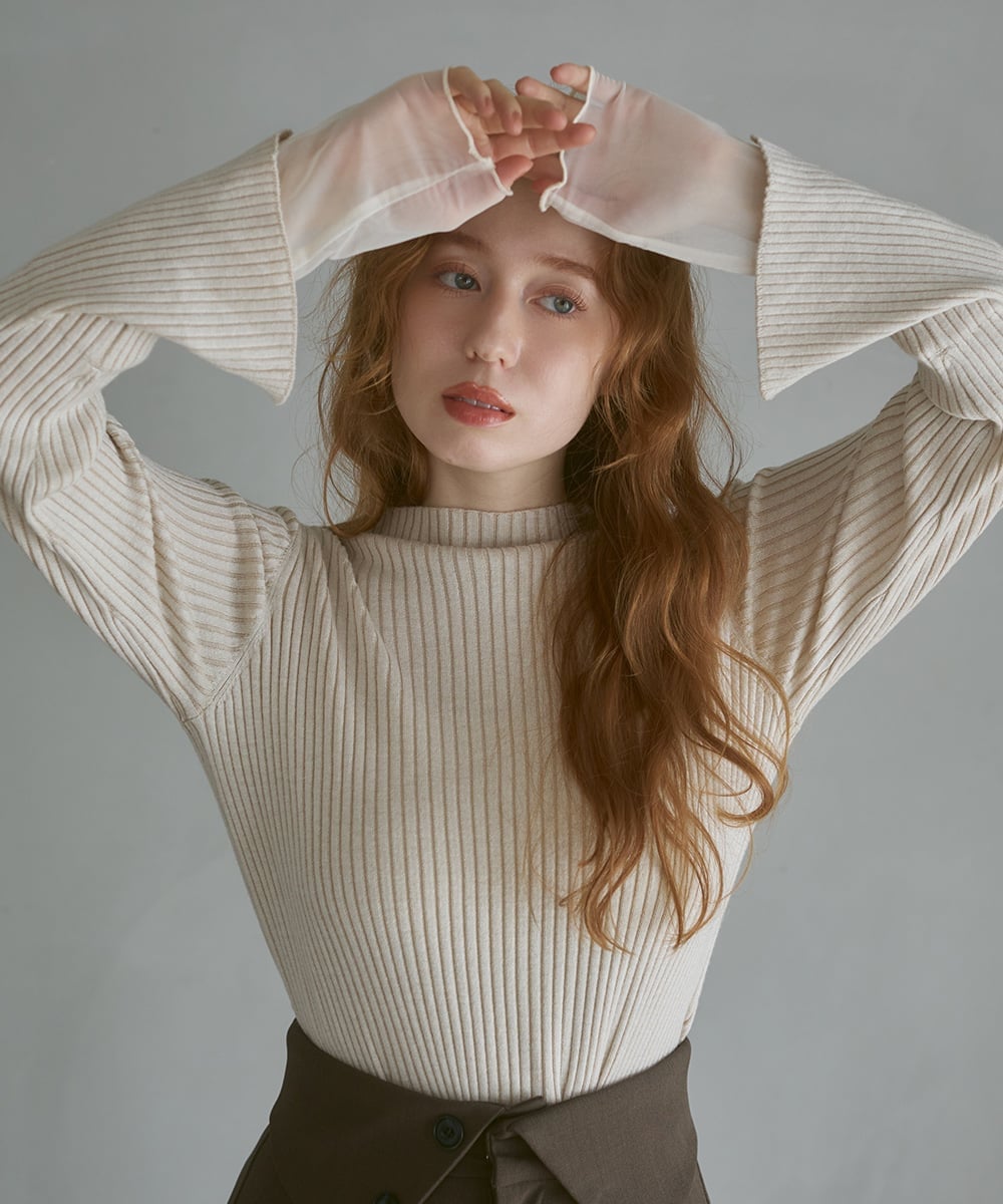 Bab 【着回し力抜群! 選べるネック】チュールレイヤードリブニット バブ / ブージュルード トップス ニット ブラウン ピンク ブルー グレー【送料無料】