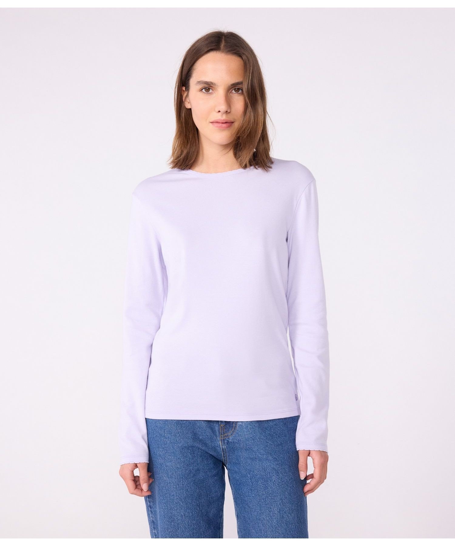 PETIT BATEAU ポワンココットクルーネック長袖Tシャツ プチバトー トップス カットソー・Tシャツ パープル ネイビー【送料無料】