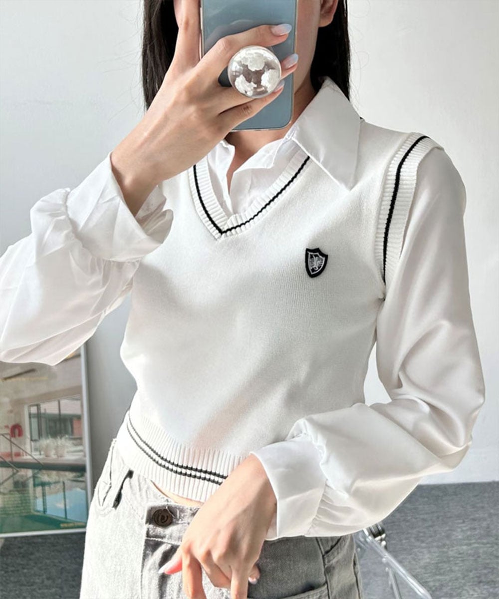 VIVID LADY VIVID LADY/(W)ベスト付シャツ ビビッドレディー トップス シャツ・ブラウス ベージュ ホワイト グレー ブラック