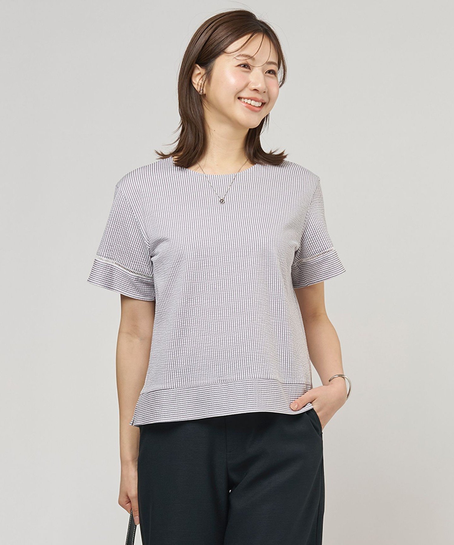 J.PRESS 【一枚で着映え】サッカージャージー クルーネック カットソー ジェイプレス トップス カットソー・Tシャツ グレー グリーン ネイビー ブラウン