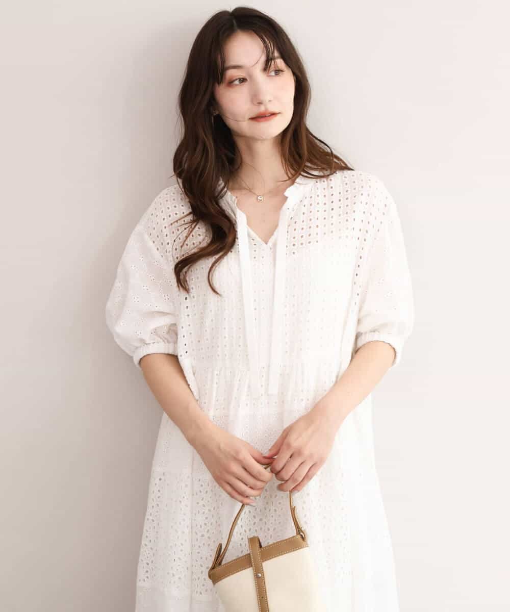 MK MICHEL KLEIN [洗える]パッチワークコットンレースワンピース エムケーミッシェルクラン ワンピース・ドレス ワンピース ホワイト ブラック