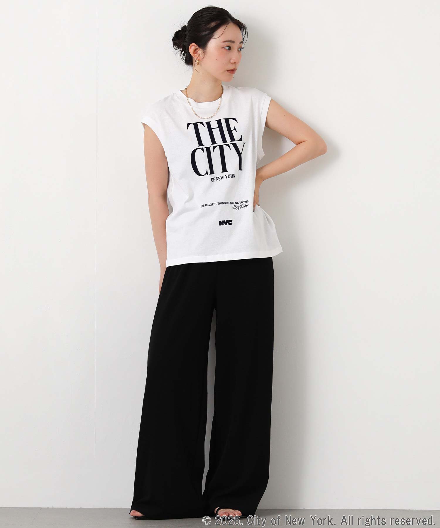 グレディブリリアン/Gready Brilliant/NYC_BIGロゴノースリーブシャツ/カットソー/Tシャツ グレディブリリアン トップス カットソー・Tシャツ ホワイト