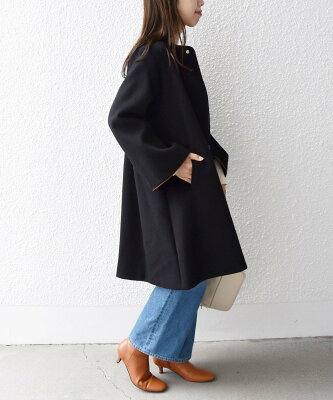 【SALE/50%OFF】SHIPS any SHIPS any: ノンミュールジングウール パイピング テント コート シップス ジャケット・アウター その他のジャケット・アウター ブラック パープル【送料無料】