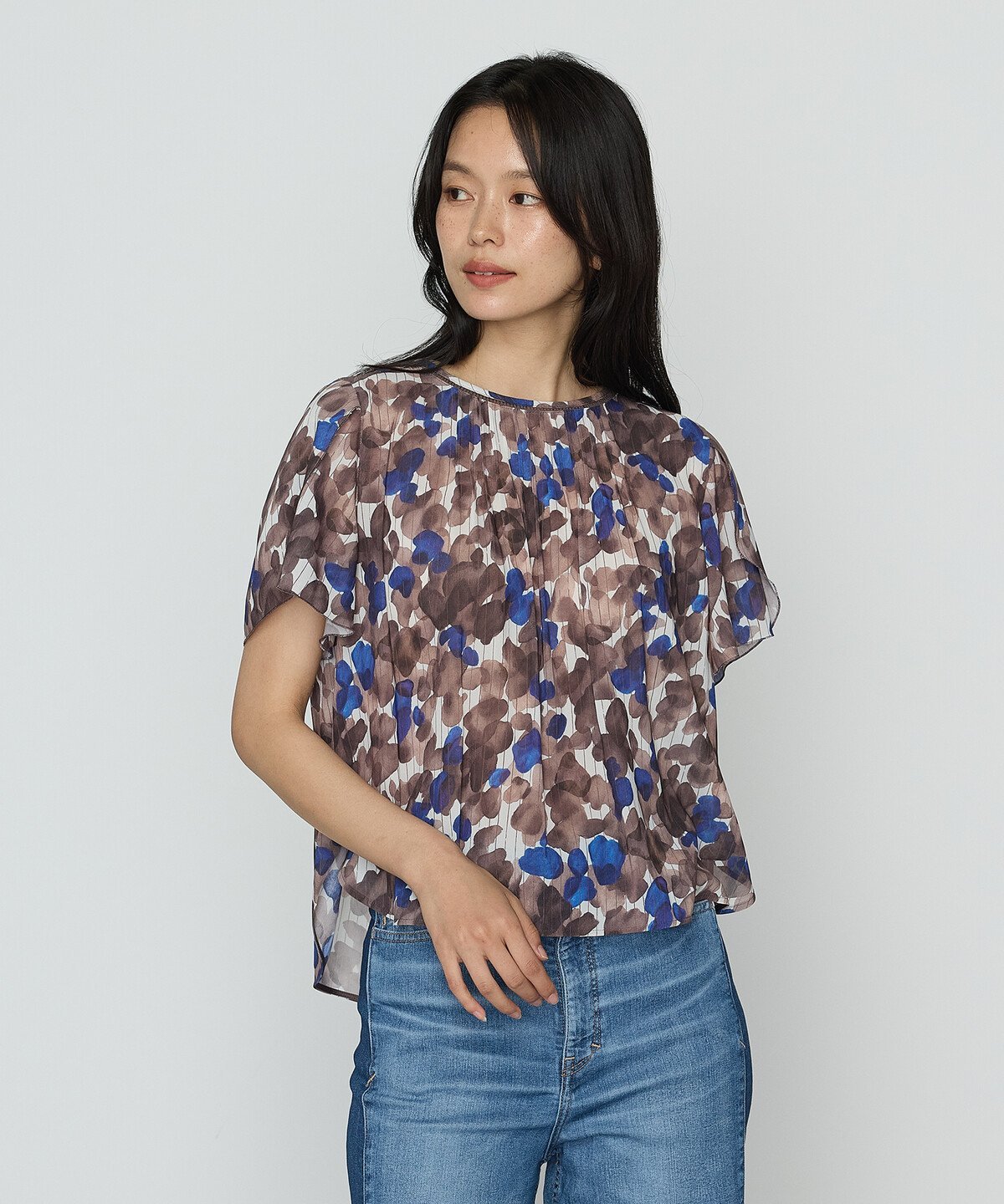 K.T KIYOKO TAKASE 強撚カッセンアートプリント フロントタックブラウス コムサ トップス シャツ・ブラウス