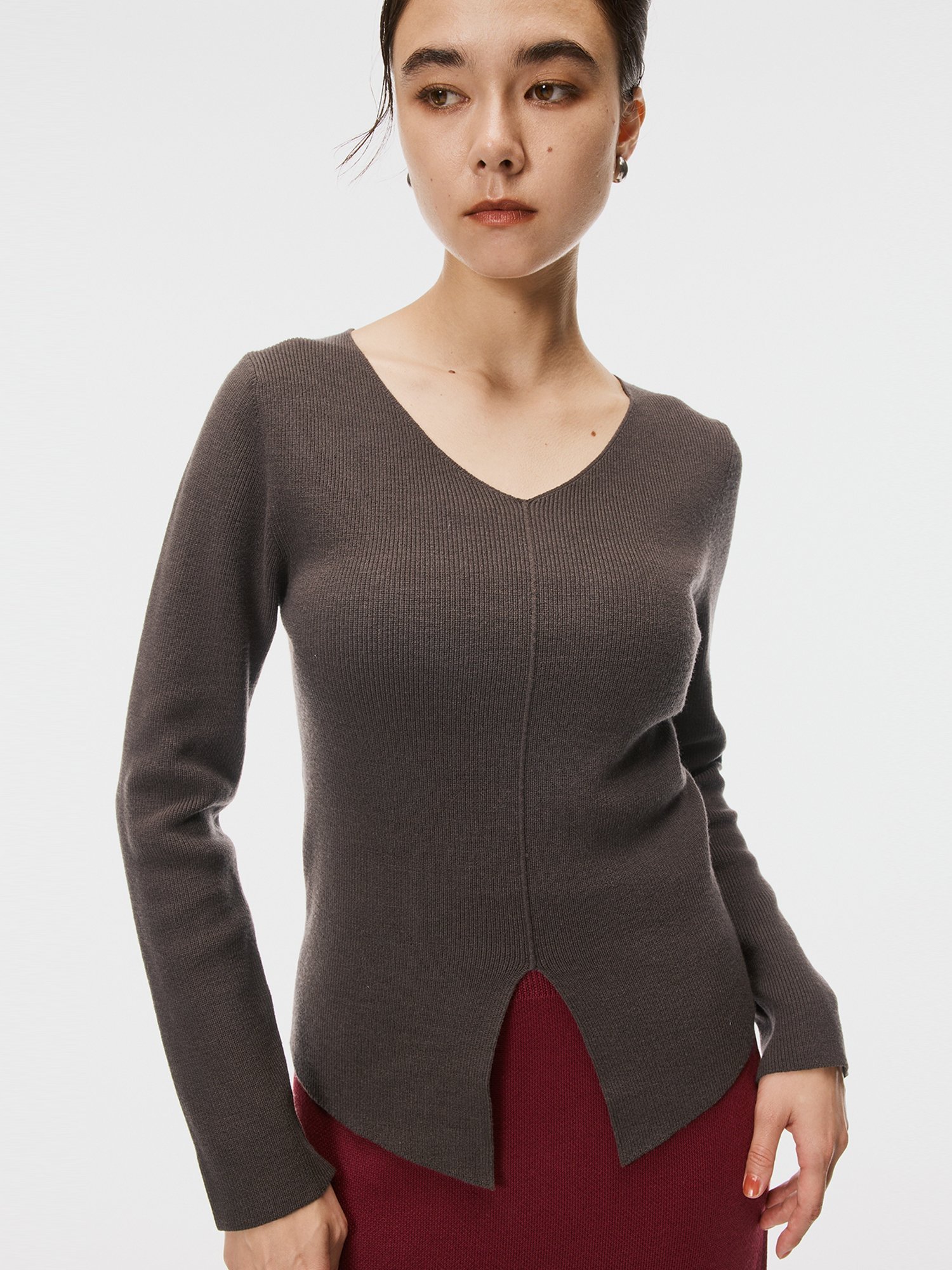 coca フロントスリットニット コカ トップス ニット ブラック グレー ブラウン ワインレッドのサムネイル