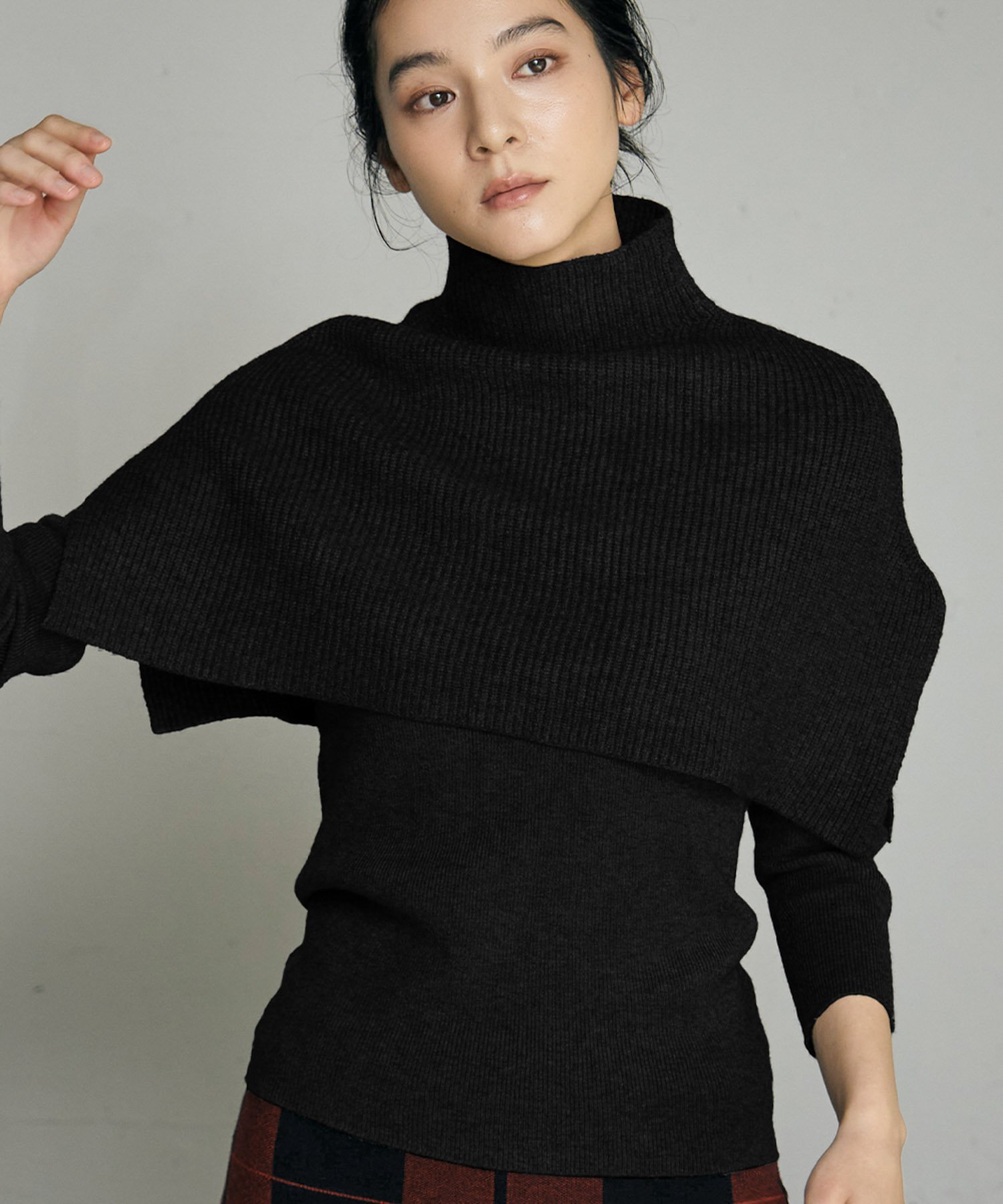 ELFRANK ニット リブニット プルオーバー ハイネック ポンチョ セット 3WAY 秋 冬 ガ ...