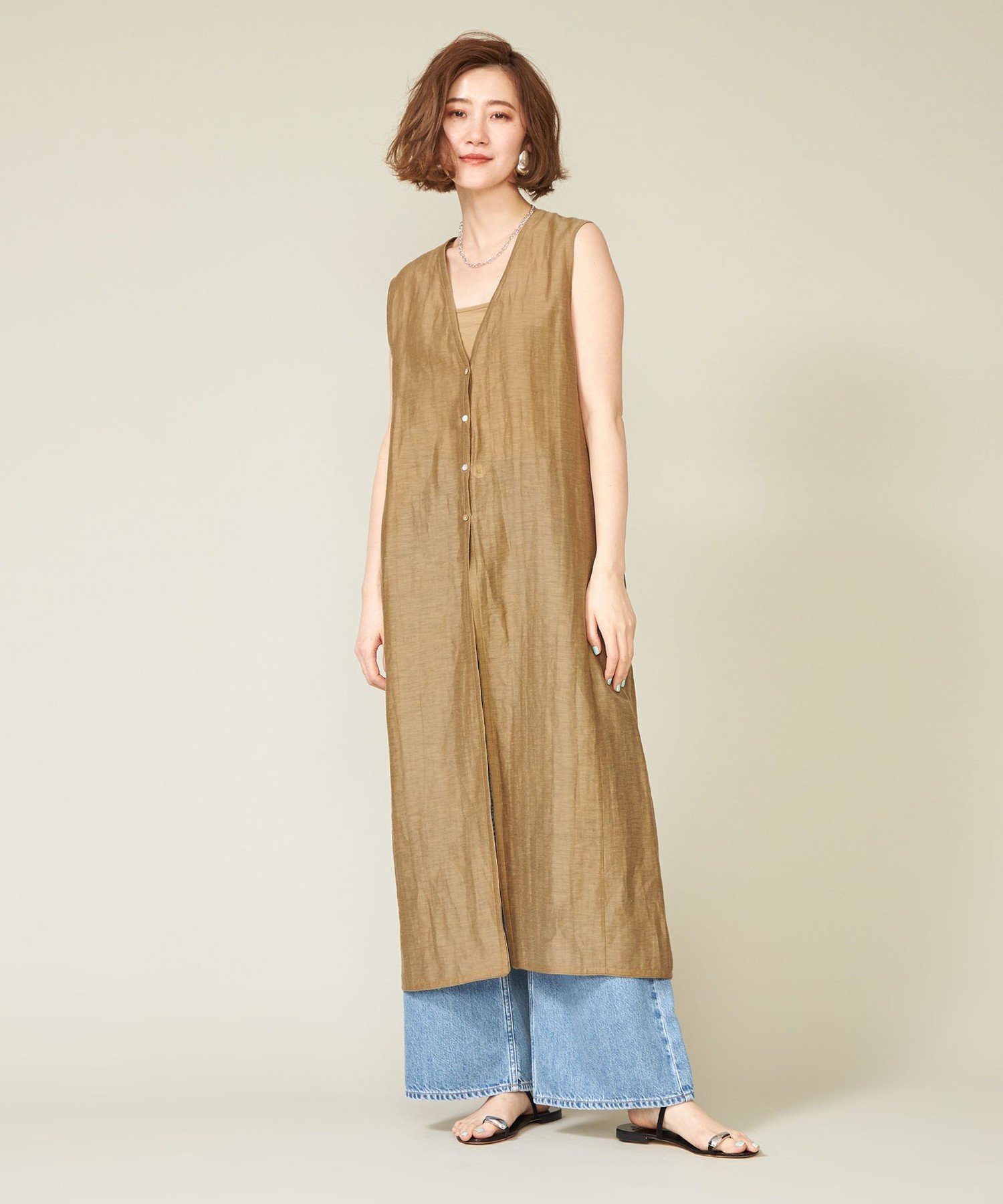 【SALE／50%OFF】conte ＜conte＞シアー Vネック ロングジレ ユナイテッドアローズ アウトレット トップス ベスト・ジレ ベージュ ホワイト【送料無料】