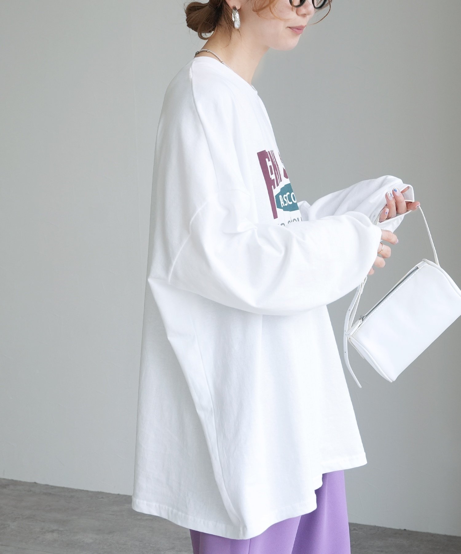 reca オーバーサイズ配色ロゴTシャツ(240801) reca レカ レカ トップス カットソー・Tシャツ ホワイト