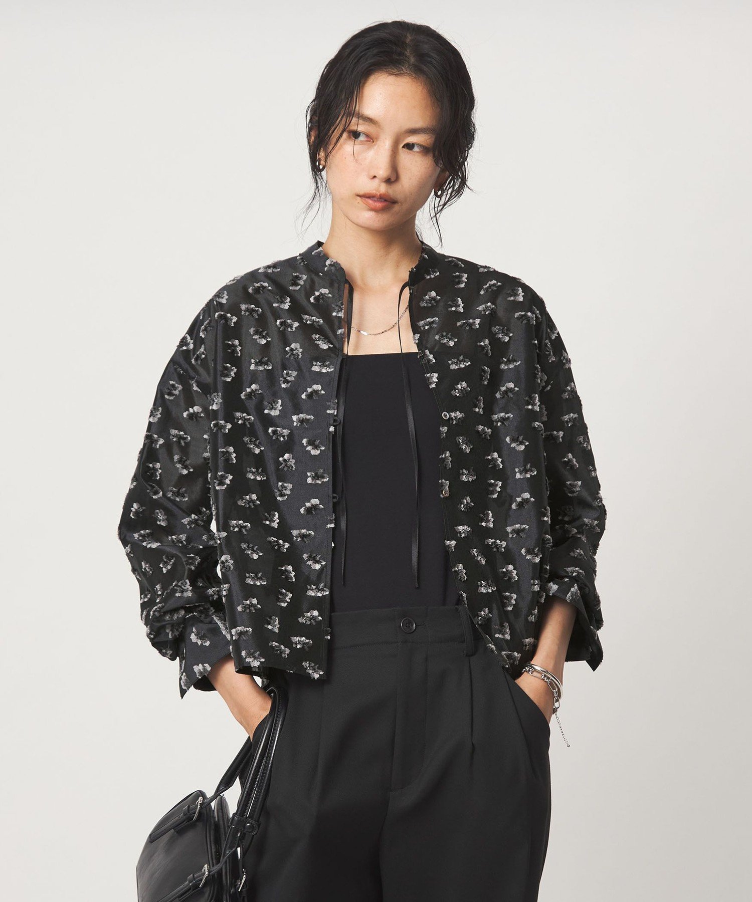 ジャガード シャツ ユナイテッドアローズ グリーンレーベルリラクシング トップス シャツ・ブラウス ホワイト ブラック