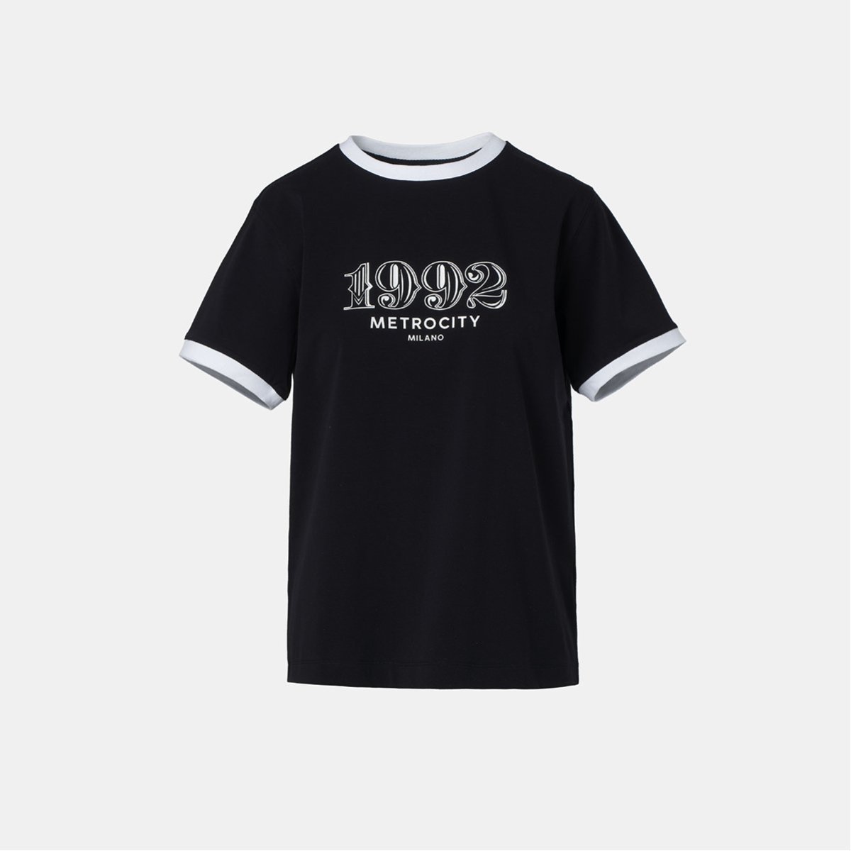 METROCITY (W)1992 プリント半袖Tシャツ メトロシティ トップス カットソー・Tシャツ ブラック ホワイト