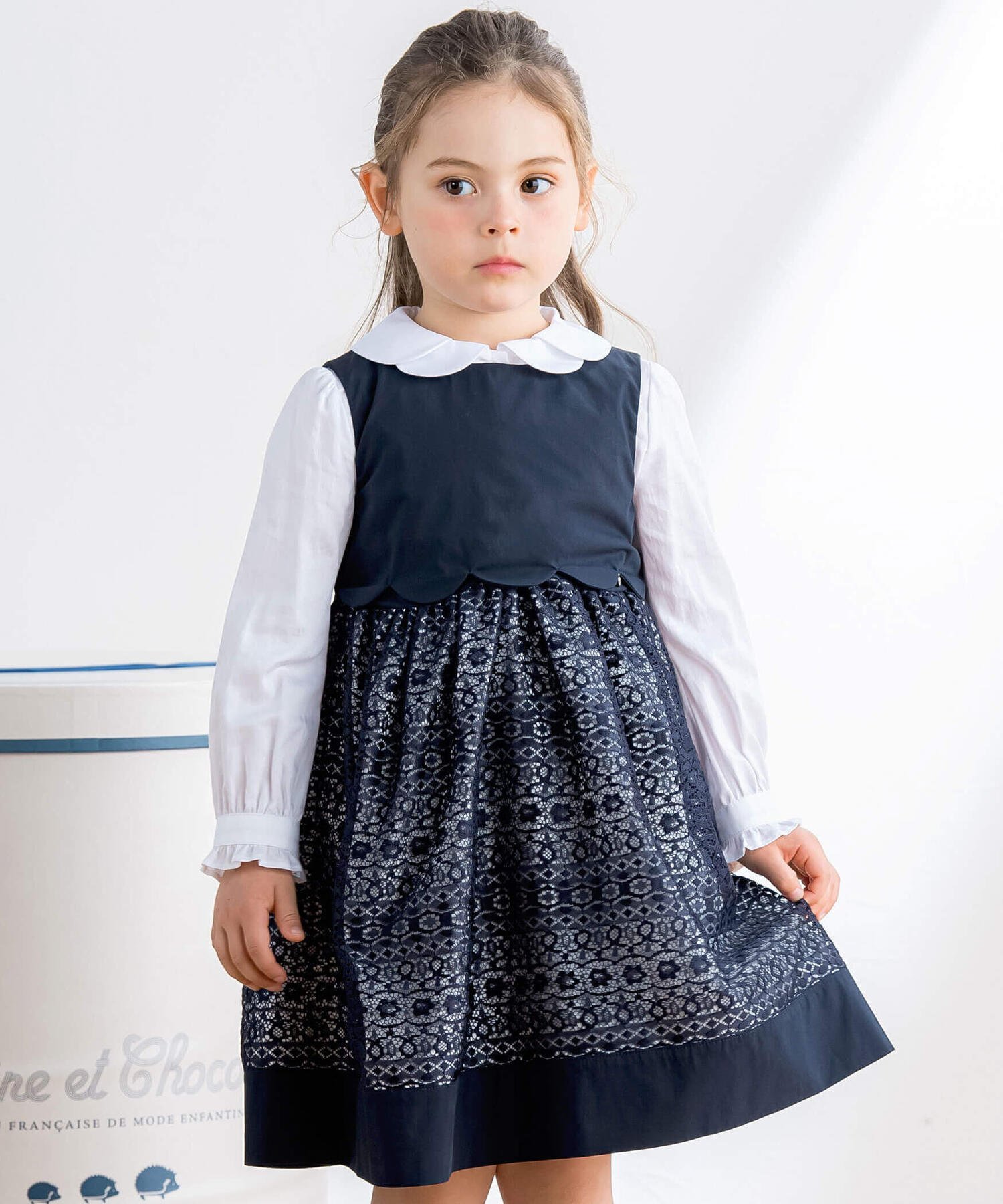 Tartine et Chocolat ケミカルレース切替ジャンパースカート(110~130cm) ベベ オンライン ストア ワンピース・ドレス ワンピース ネイビー【送料無料】