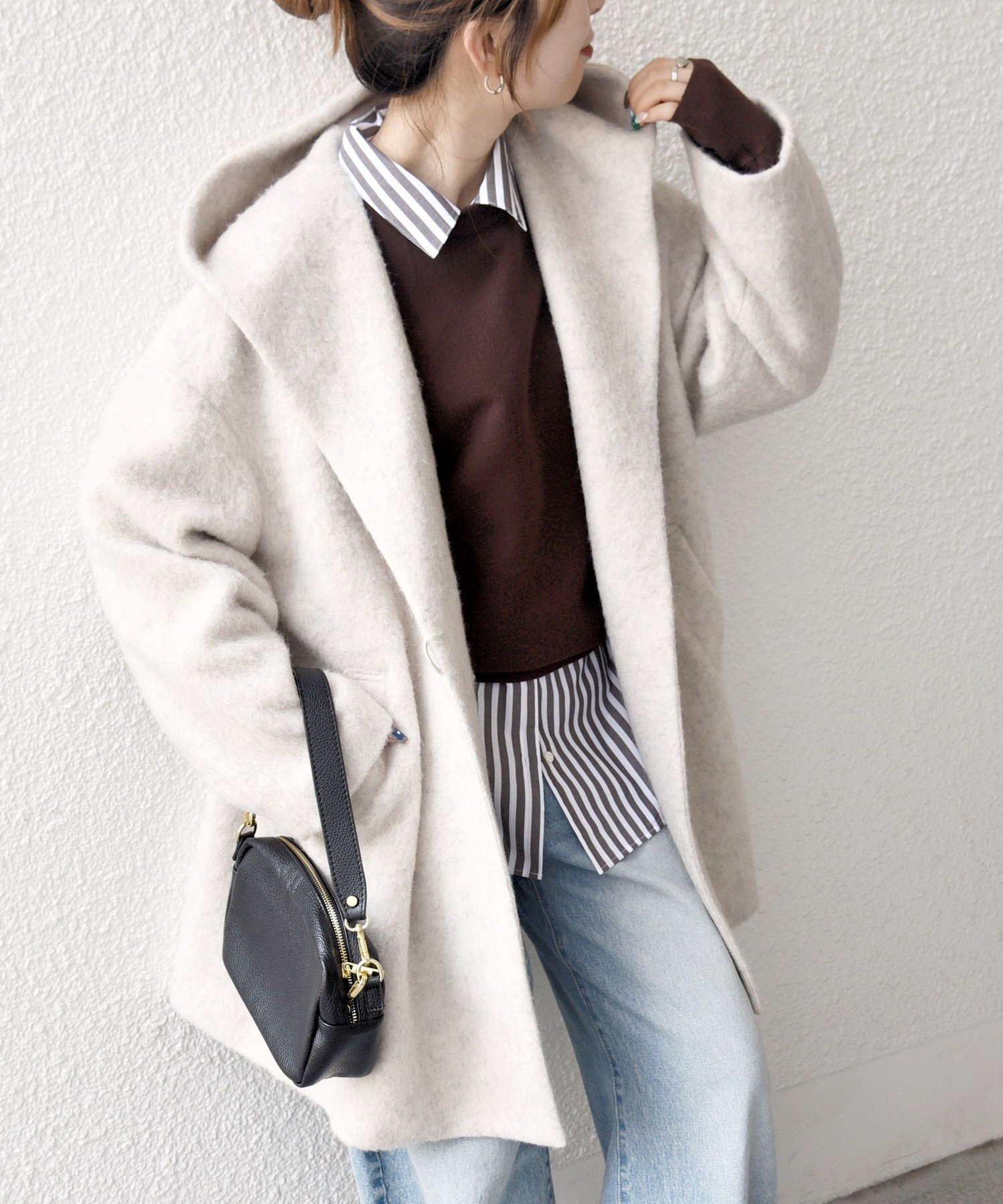 SHIPS any SHIPS any: シャギー フーディー ガウン コート シップス ジャケット・アウター その他のジャケット・アウター ネイビー ブラウン グレー ホワイト【送料無料】のサムネイル