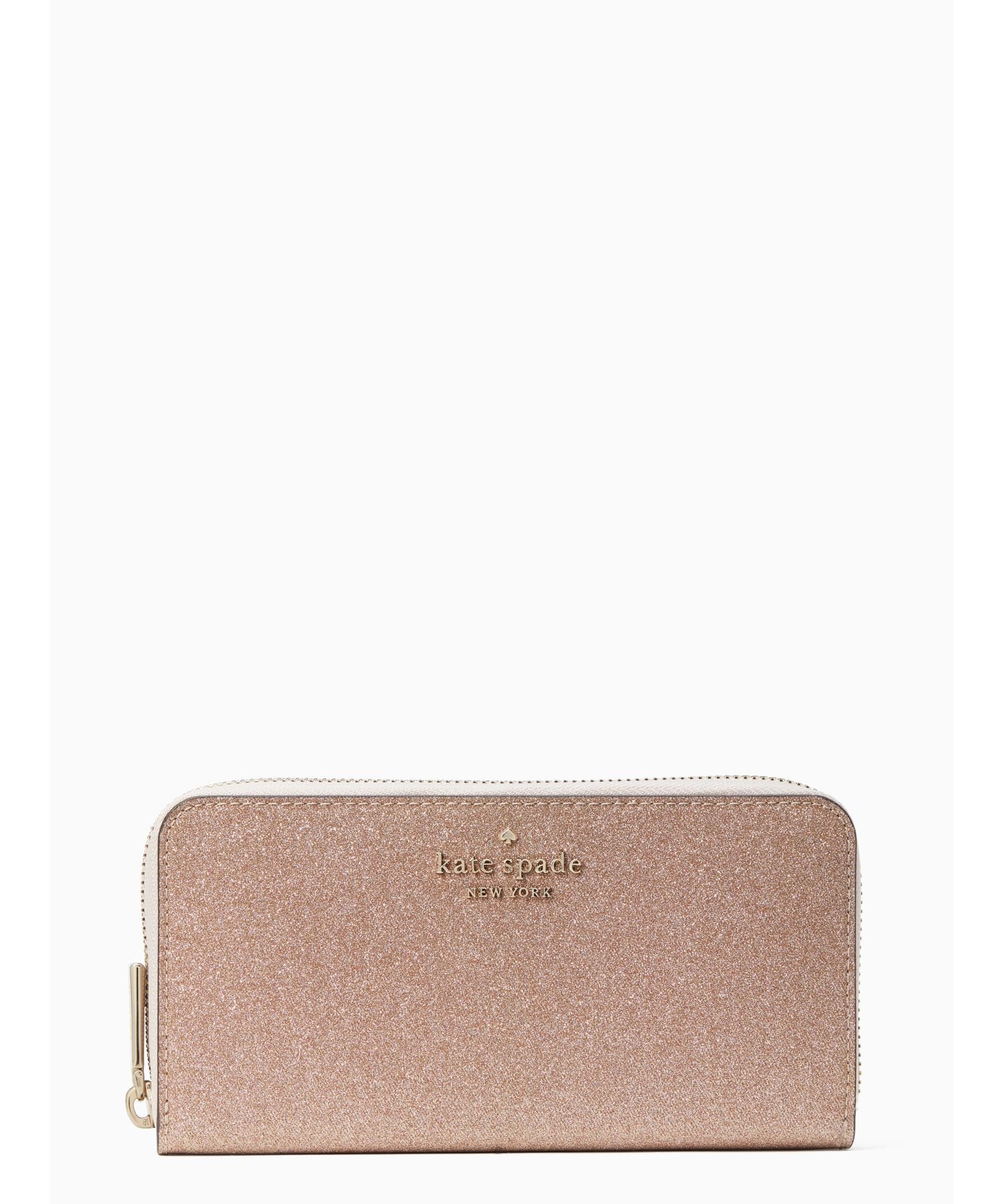 ケイトスペード ポーチ（レディース） 【SALE／75%OFF】kate spade new york ティンセル グリッター ファブリック ボックス ラージ コンチネンタル ウォレット ケイトスペードニューヨーク 財布・ポーチ・ケース 財布 ピンク【送料無料】