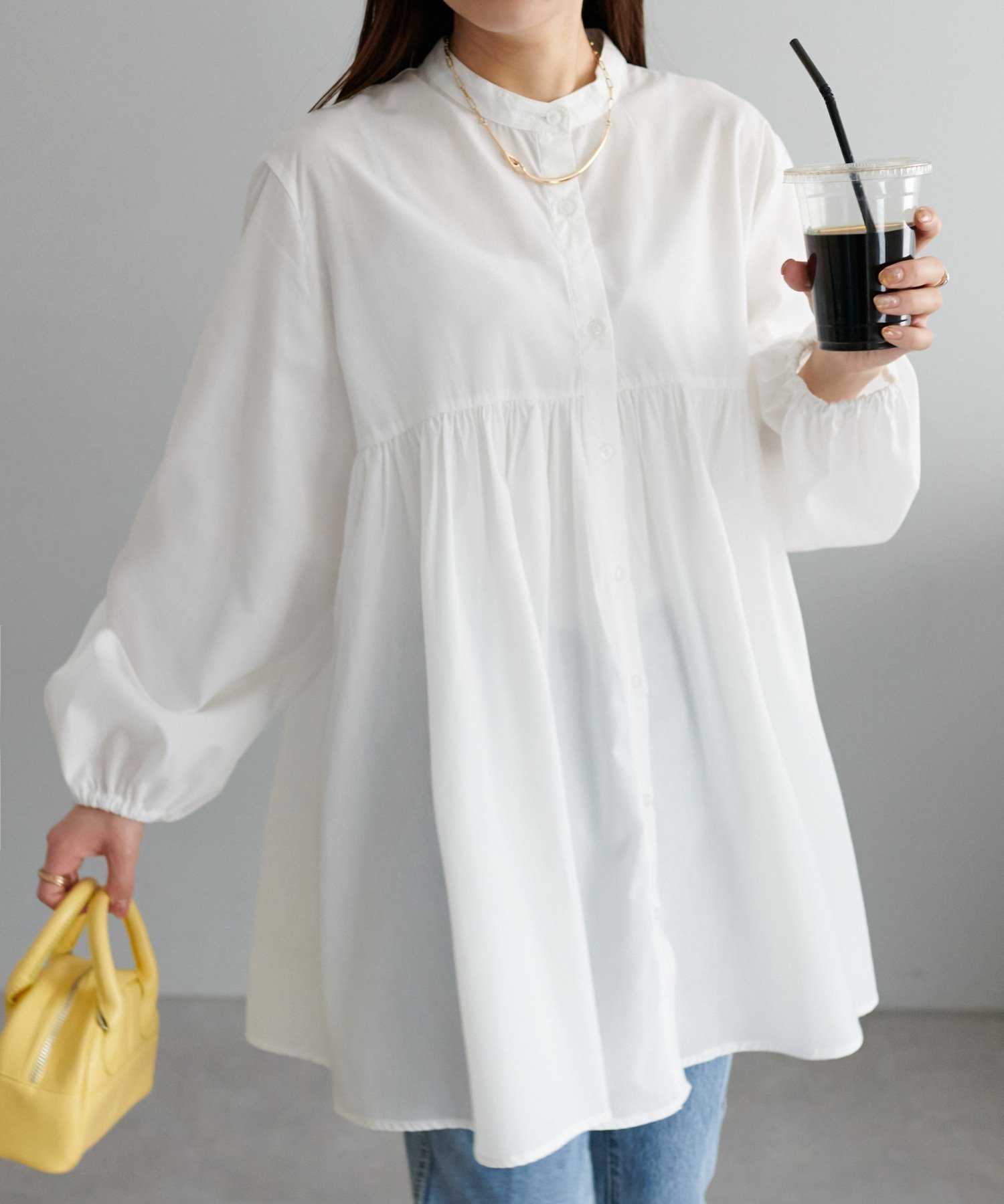 Discoat 【新色追加!/WEB限定】ティアードギャザー長袖チュニック ディスコート トップス シャツ・ブラウス ブラック ホワイト ネイビー ブラウン【送...