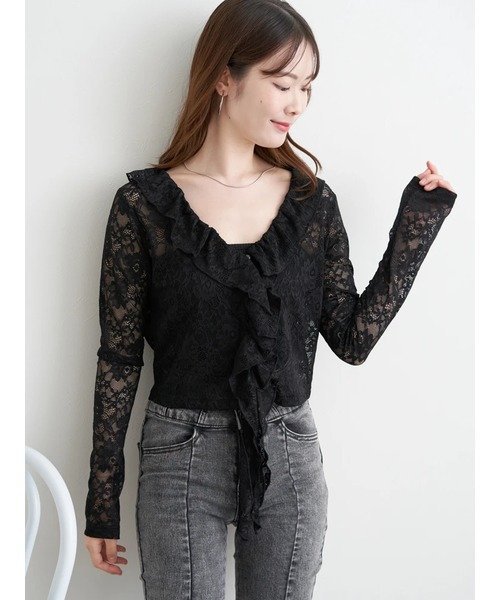 【SALE／50%OFF】Ludic Park レースラッフルカーディガン ルディックパーク トップス カーディガン ホワイト