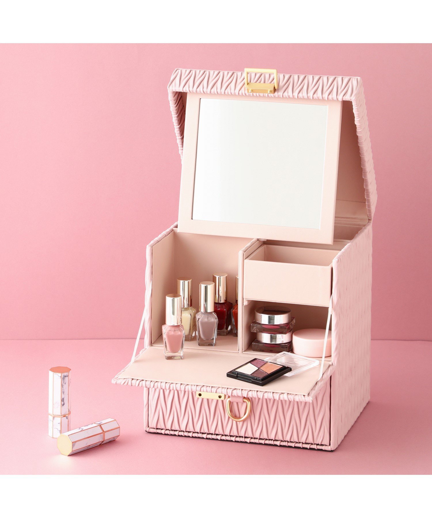 Francfranc エンボス コスメボックス ピンク フランフラン メイク道具・美容器具 その他のメイク道具・美容器具 ピンク【送料無料】