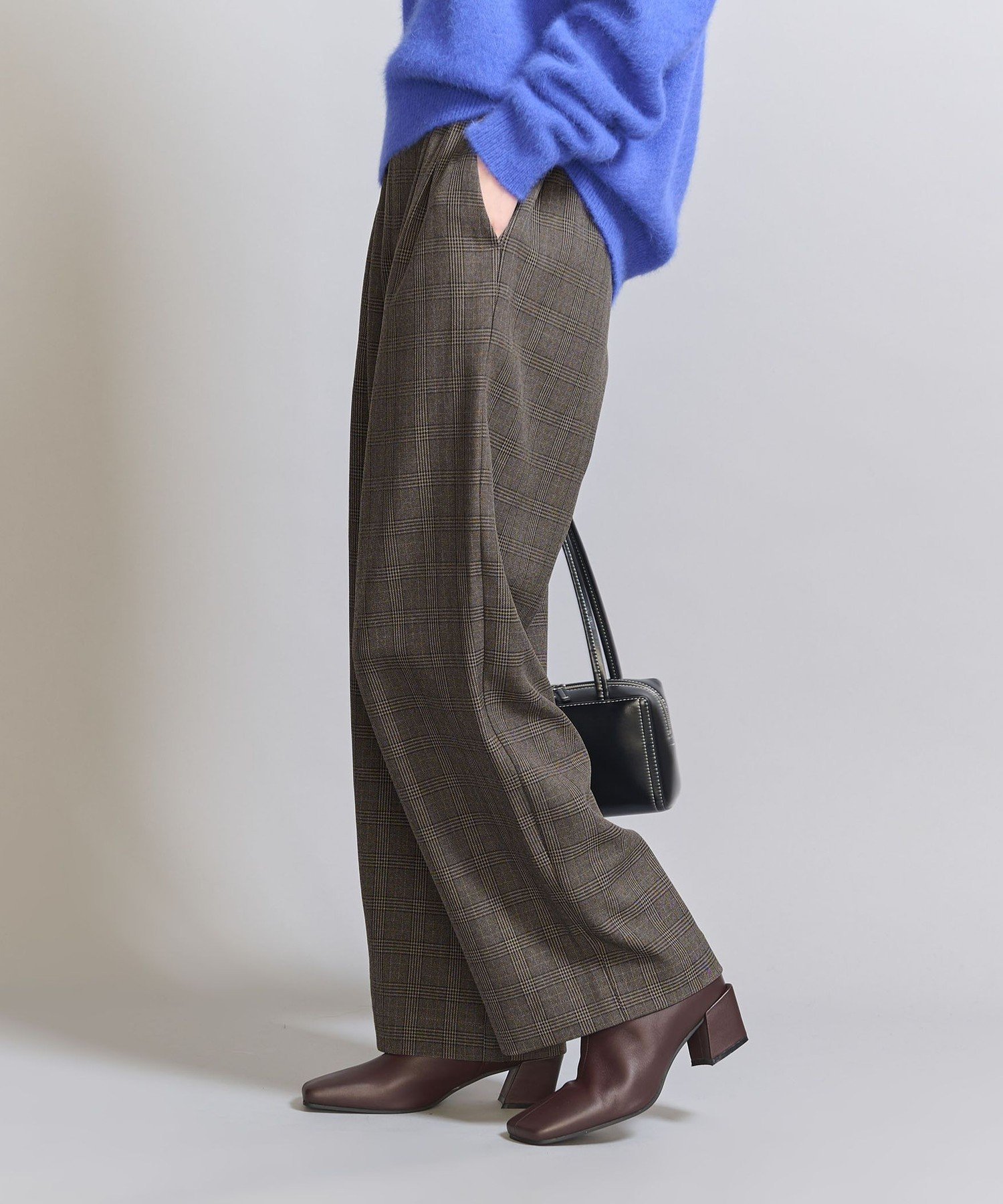 【SALE／60%OFF】BEAUTY&YOUTH UNITED ARROWS グレンチェック タックワイドパンツ -ウォッシャブル- ユナイテッドアローズ アウトレット パンツ その他のパンツ ブラウン グレー【送料無料】のサムネイル