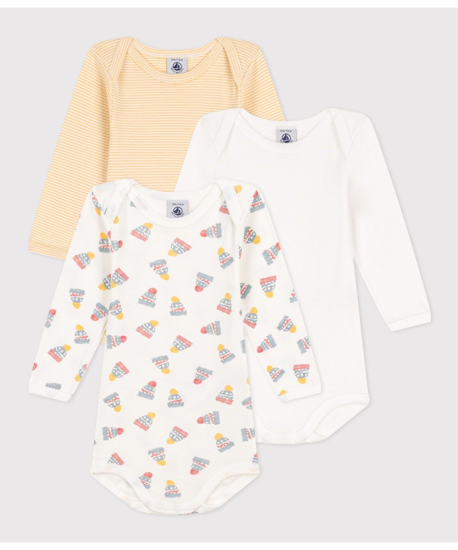 プチバトー ベビー服 男の子 【SALE／20%OFF】PETIT BATEAU 長袖ボディ3枚組 プチバトー マタニティウェア・ベビー用品 ロンパース・カバーオール【送料無料】