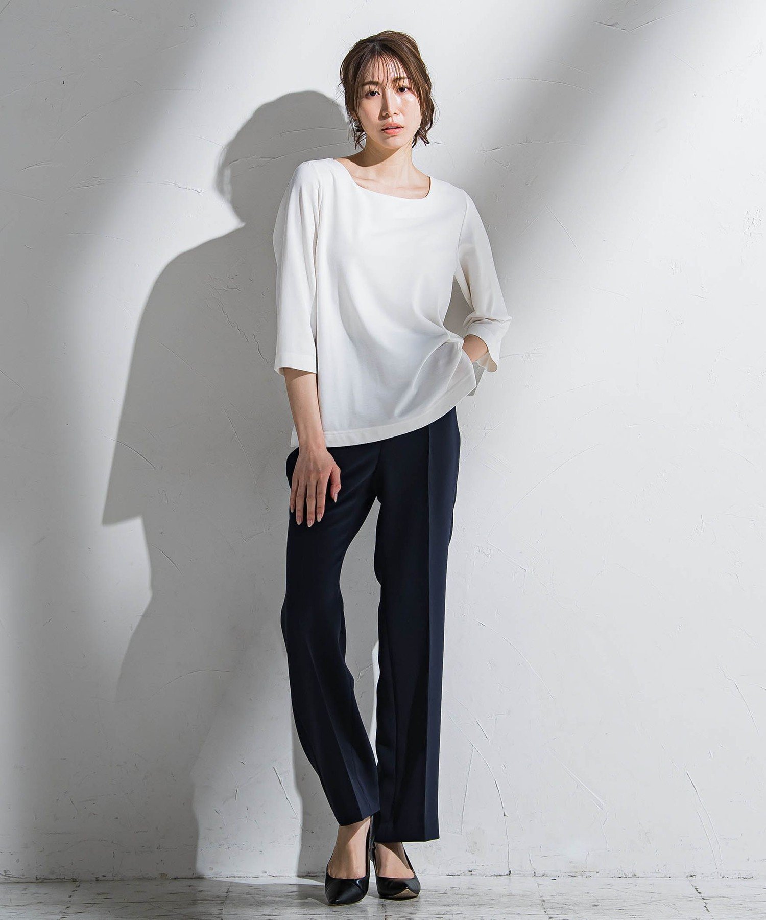 la.f... ダブルクロステーパードパンツ≪洗濯機で洗える≫ ラ・エフ パンツ その他のパンツ ネイビー ベージュ