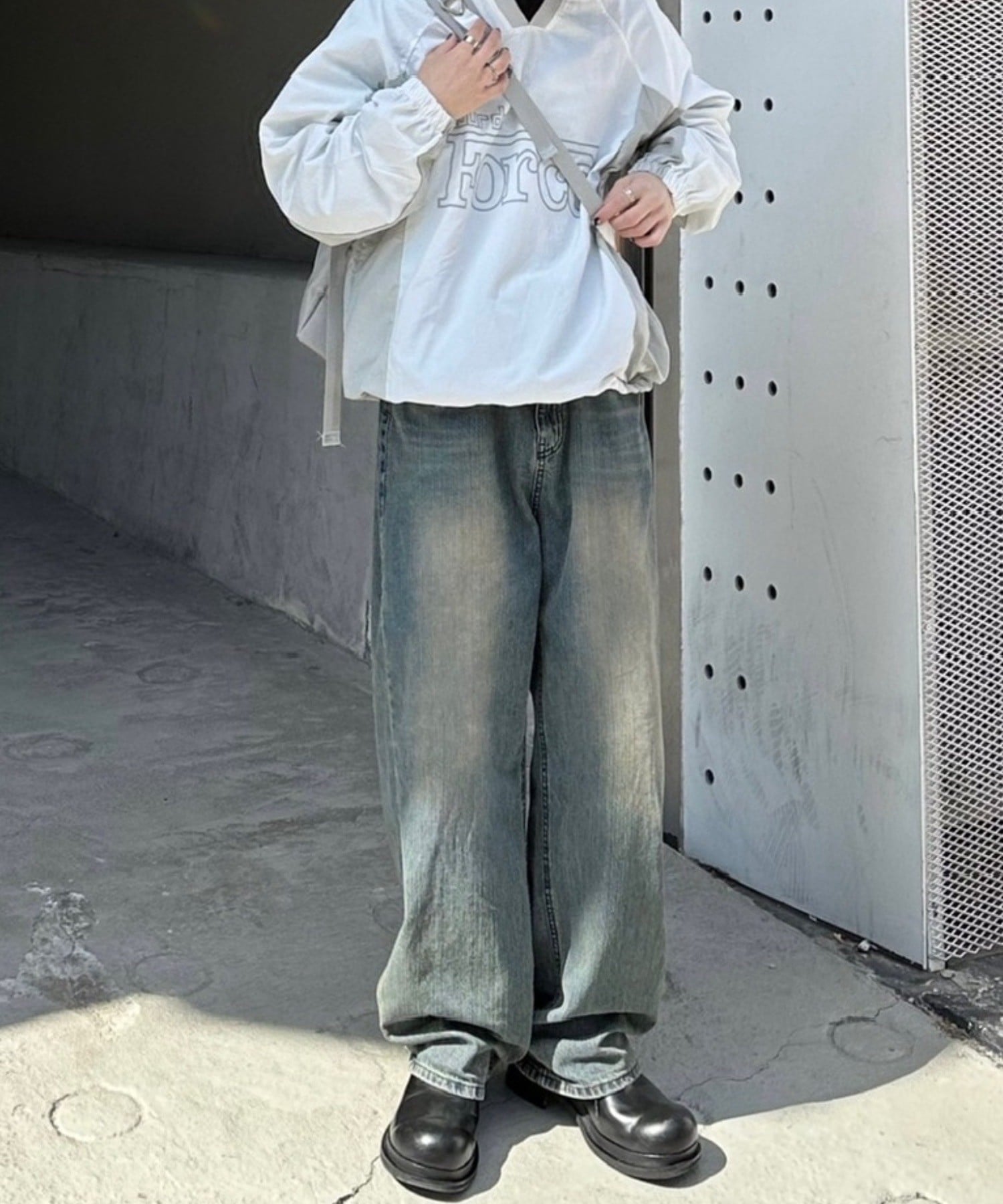 + 【Chikashitsu +】vintage wash semi wide denim pants ネバーマインドザエックスユー／チカシツプラス パンツ ジーンズ・デニムパンツ イエロー