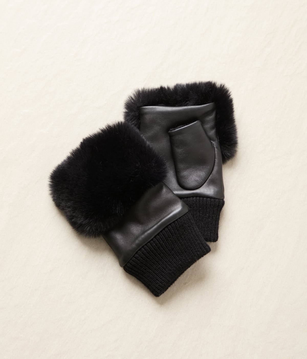 NEWYORKER WOMEN ラムレザー ファーミトン ニューヨーカー ファッション雑貨 手袋 ブラック【送料無料】