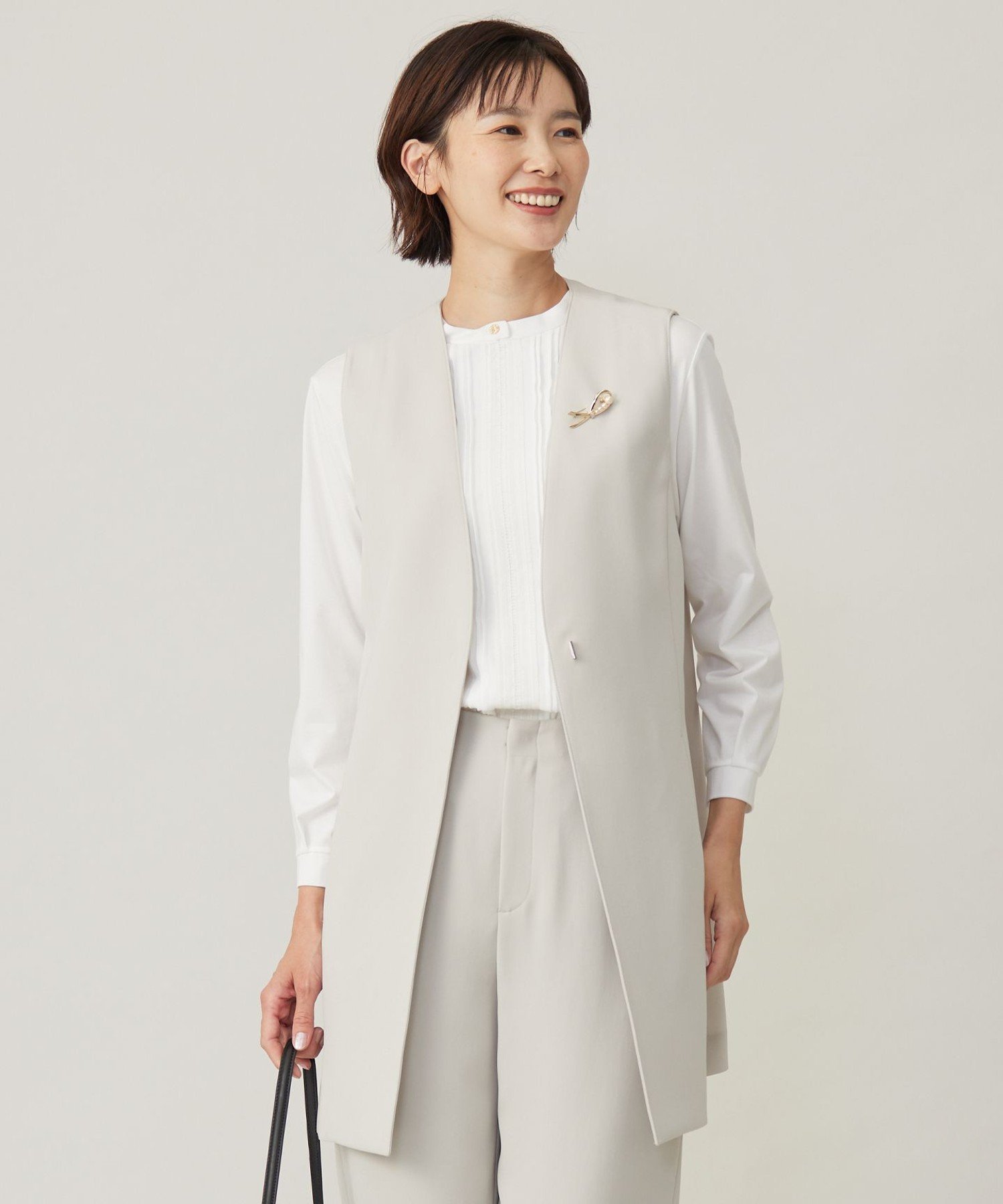 J.PRESS LADIES L 【セットアップ対応・洗える】セラテリーダブルクロス ジレ ジェイプレス ジャケット・アウター その他のジャケット・アウター グレー ブラック ネイビー