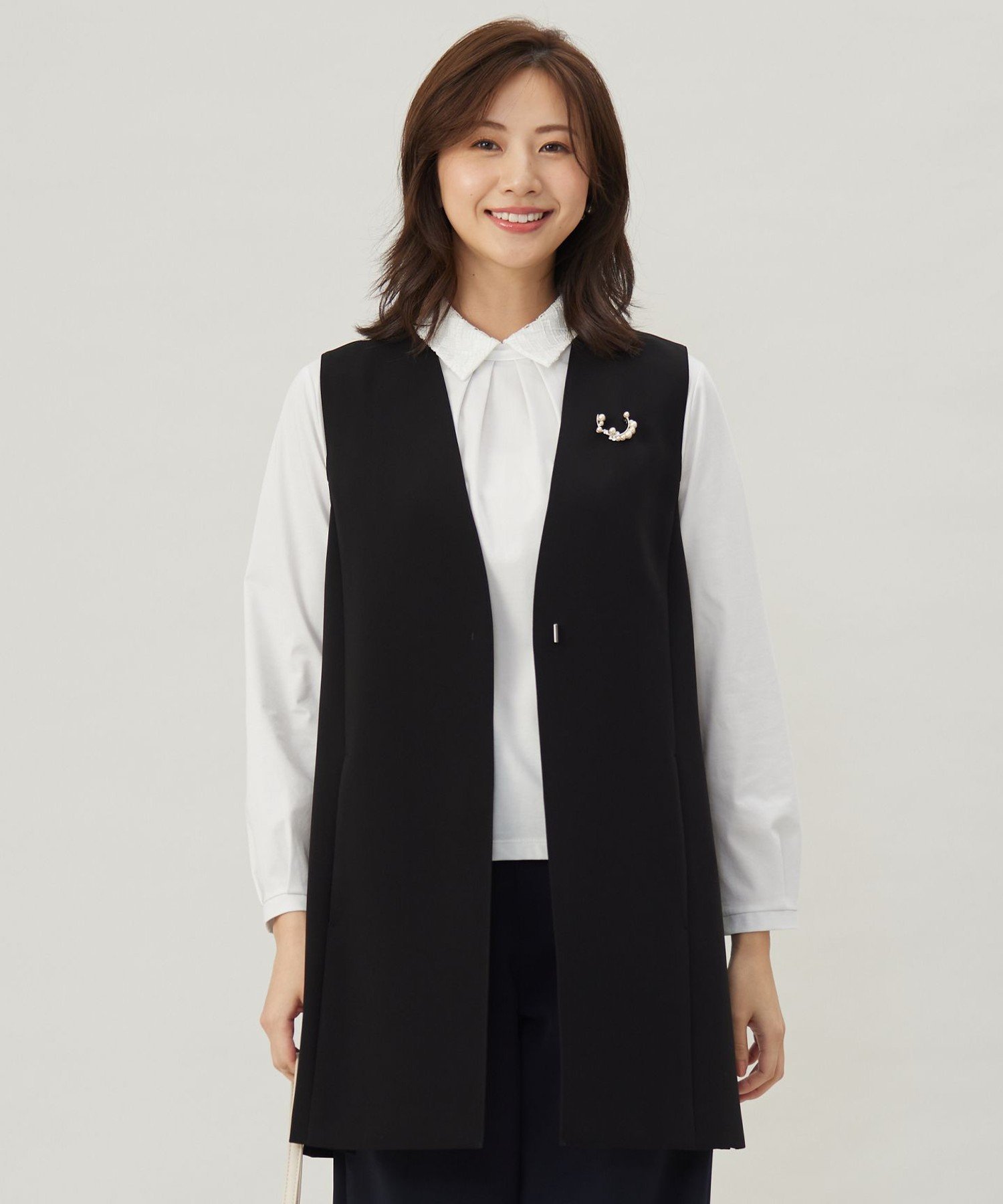 J.PRESS LADIES L 【セットアップ対応・洗える】セラテリーダブルクロス ジレ ジェイプレス ジャケット・アウター その他のジャケット・アウター グレー ブラック ネイビー