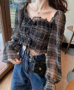 【SALE/20%OFF】Sibra チェック柄フリルギャザーブラウス ディアベル トップス シャツ・ブラウス ホワイト ピンク ベージュ ブラック