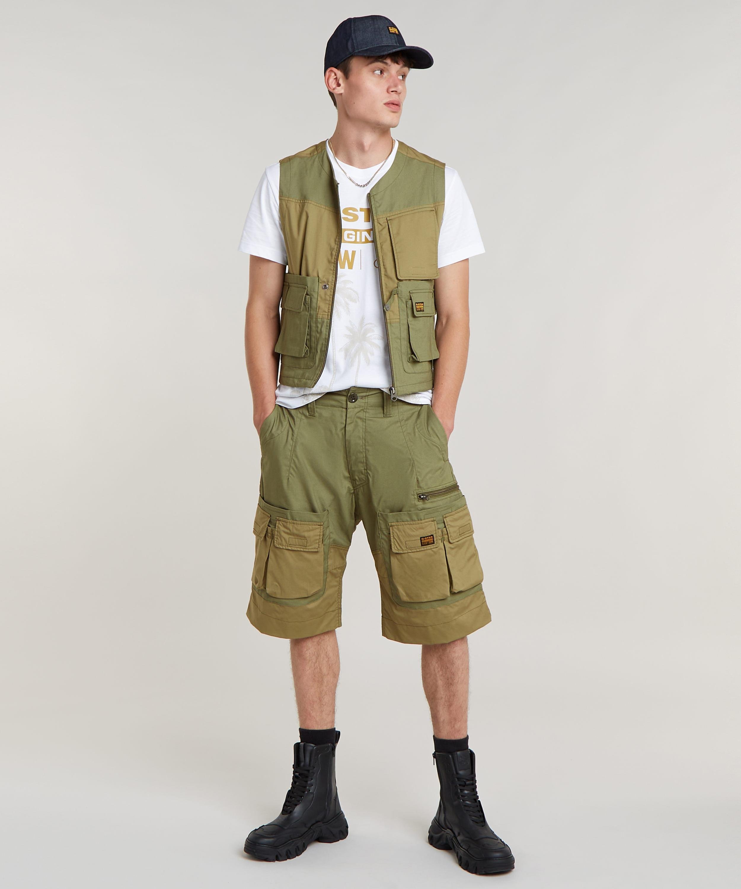 【公式ショップ】P-35T RELAXED CARGO SHORTS/異素材ミックスカーゴショーツ ジースターロゥ パンツ カーゴパンツ カーキグリーン