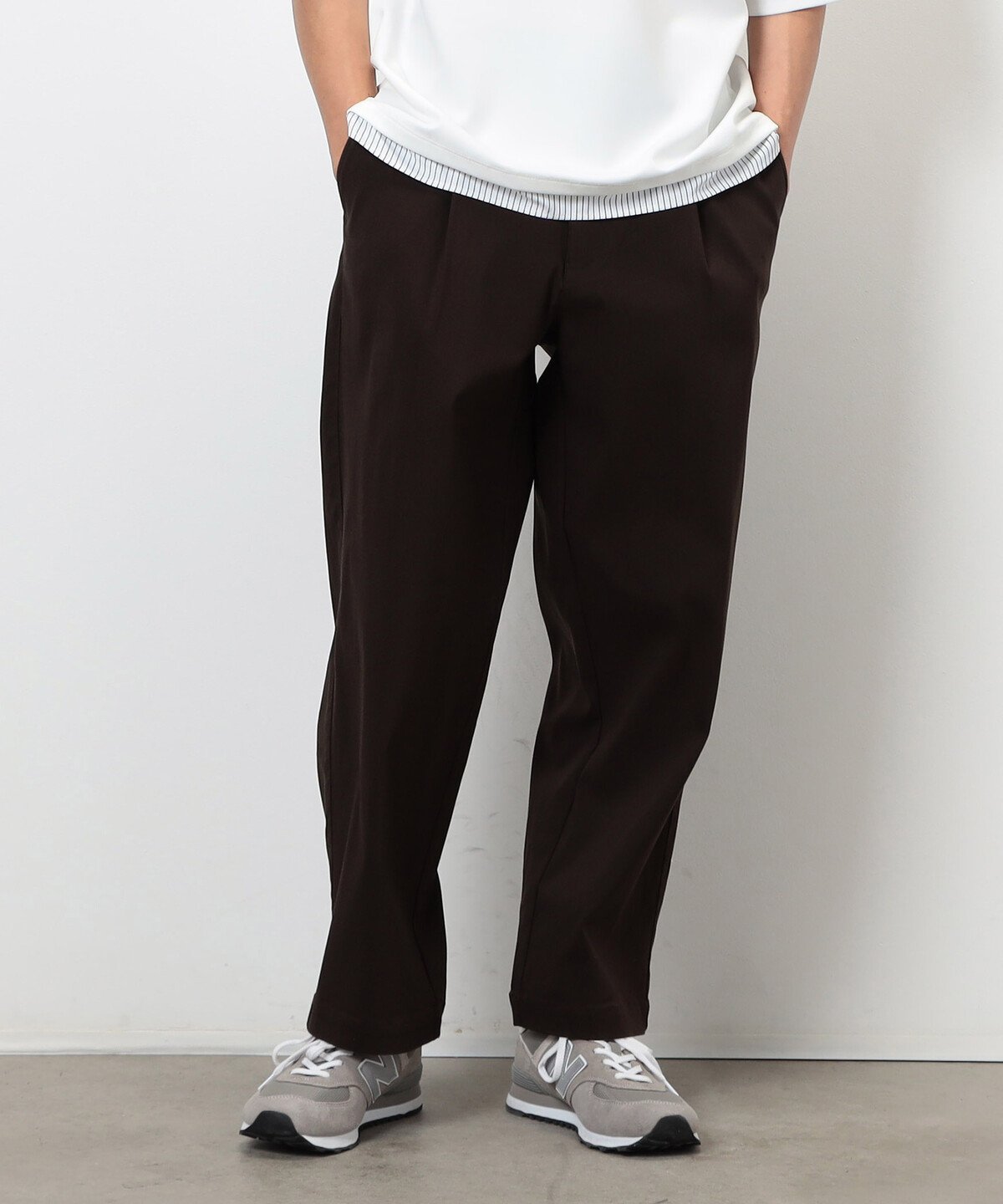 【スマートベーシックパンツ】ハイテンションツイル ワイドテーパードパンツ コムサイズム パンツ スラックス・ドレスパンツ カーキグリーン グレー ブラウン ブラック