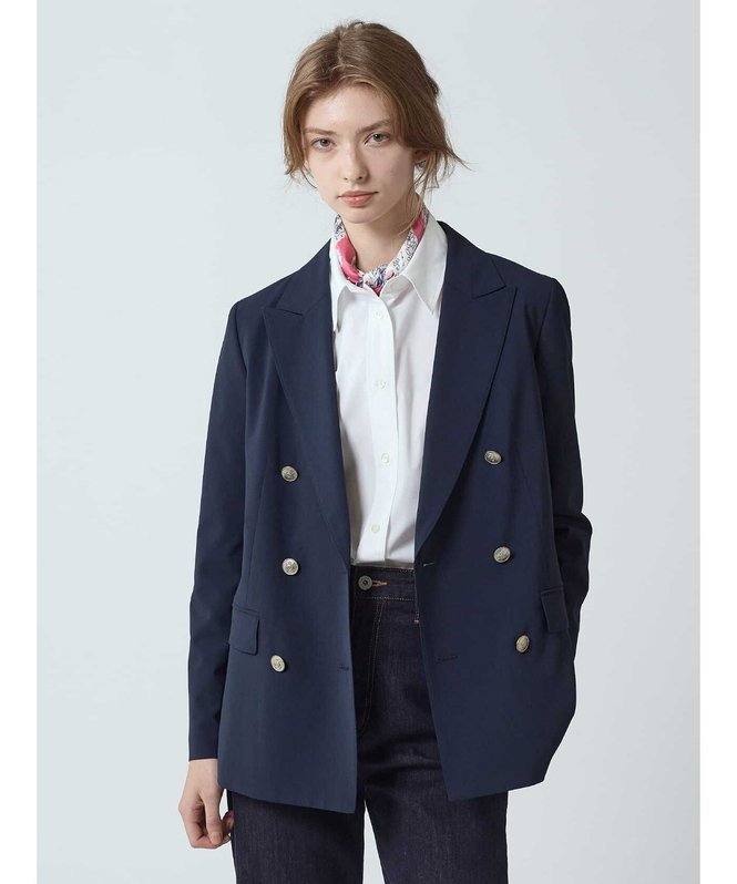 Aquascutum WOMEN ストレッチダブルブレザー アクアスキュータム ジャケット・アウター テーラードジャケット・ブレザー ネイビー【送料無料】