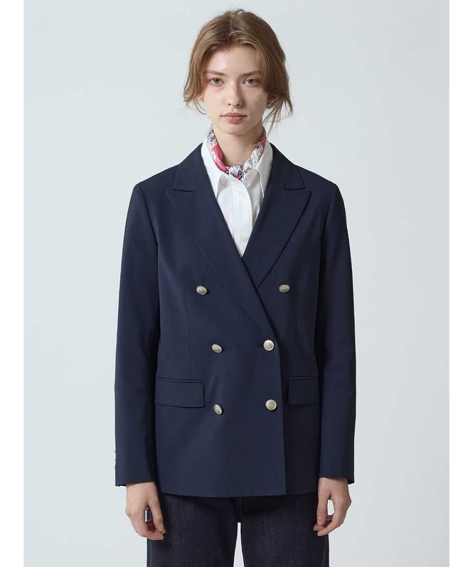 Aquascutum WOMEN ストレッチダブルブレザー アクアスキュータム ジャケット・アウター テーラードジャケット・ブレザー ネイビー【送料無料】