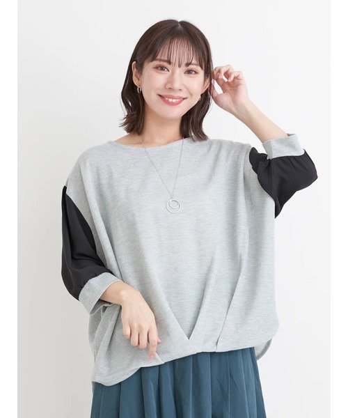 Re-J&SUPURE アクセサリー付き7分袖裾タックドルマンプルオーバー リジェイアンドスプル トップス カッ..