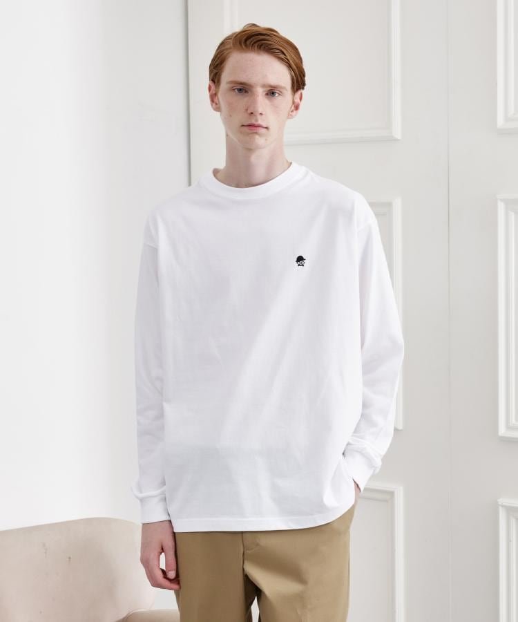 【SALE／20%OFF】TAKEO KIKUCHI 【LIMITED】ワンポイント刺繍 長袖Tシャツ タケオキクチ トップス カットソー・Tシャツ ホワイト ブラック【送料無料】