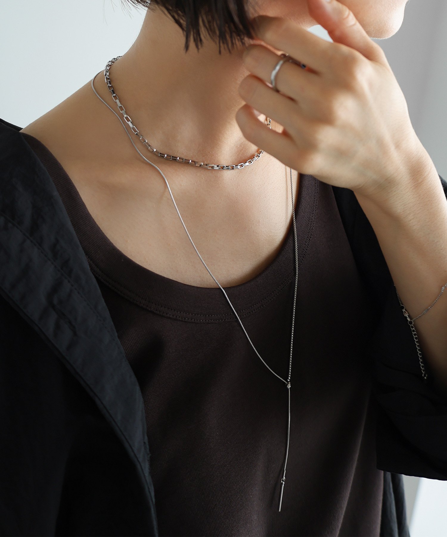 evernavy 【金属アレルギー対応】 シンプル ラリエット ネックレス evernavy エバーネイビー アンドミー アクセサリー・腕時計 ネックレス シルバー ゴールド
