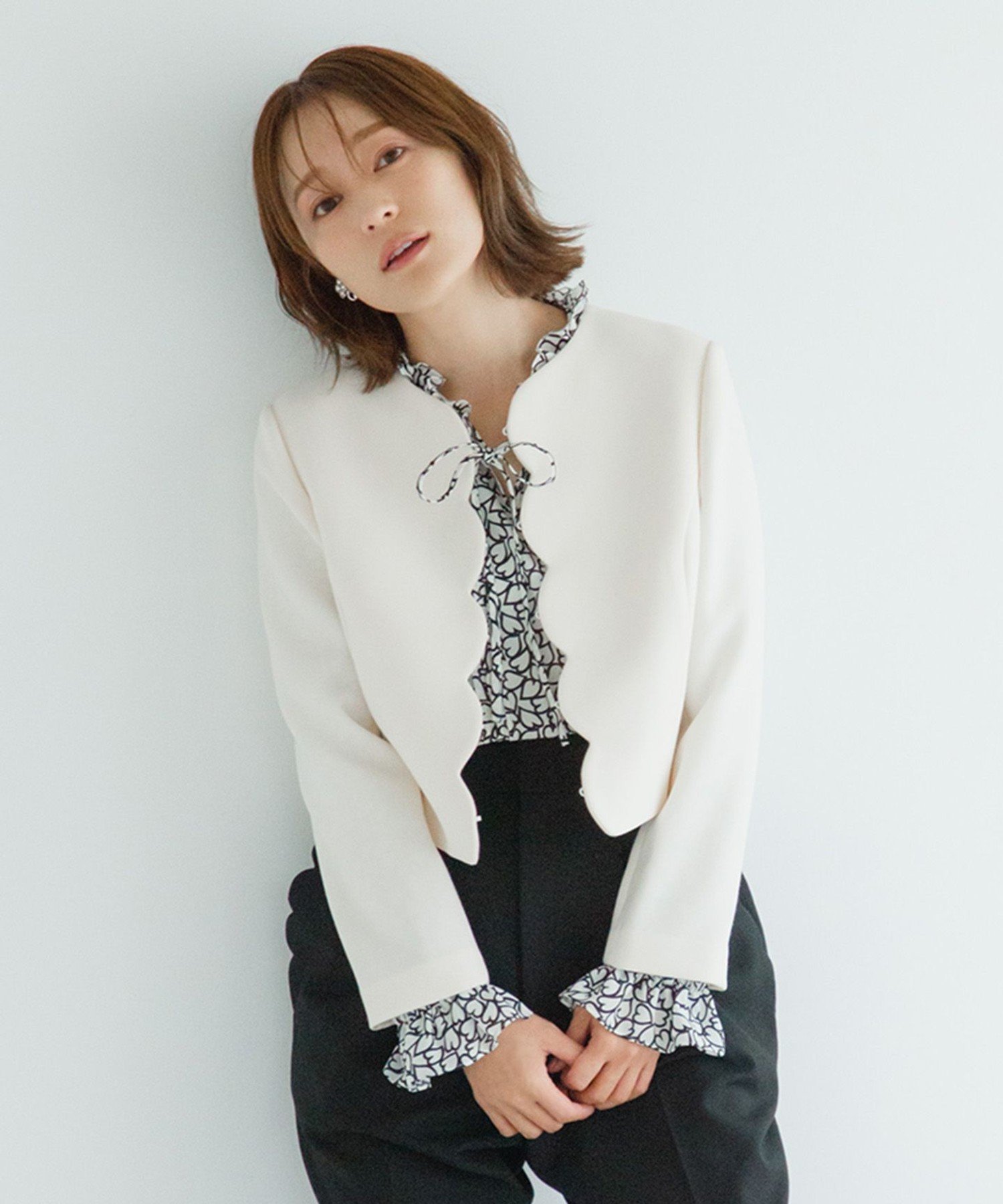 TOCCA 【chayさん着用】CLOVER PROMISE ジャケット トッカ ジャケット・アウター ノーカラージャケット ホワイト ピンク【送料無料】