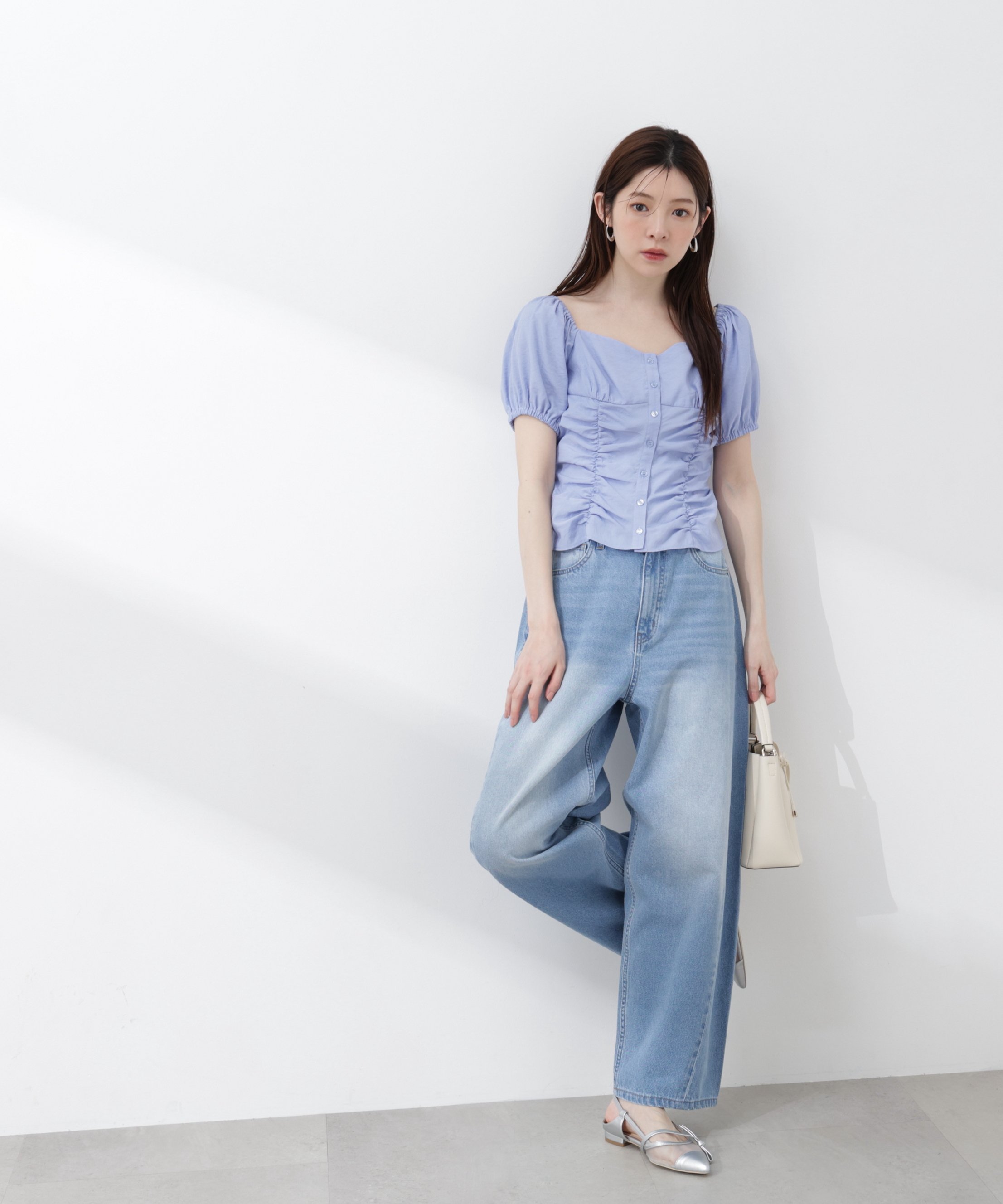 PROPORTION BODY DRESSING ＜a/mie＞ワイドバレルパンツ 26SS プロポーションボディドレッシング パンツ その他のパンツ ブルー ベージュ