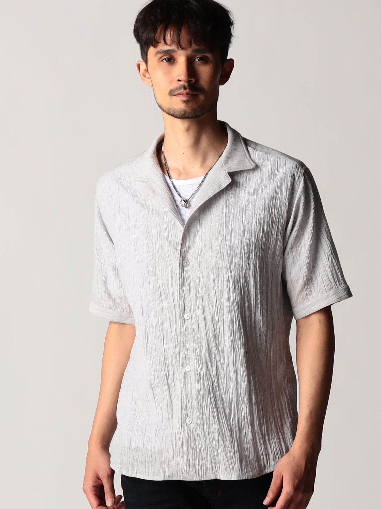 NICOLE CLUB FOR MEN エステルクレープ5分袖シャツ ニコル トップス シャツ・ブラウス ブラック グレー ブルー ネイビー