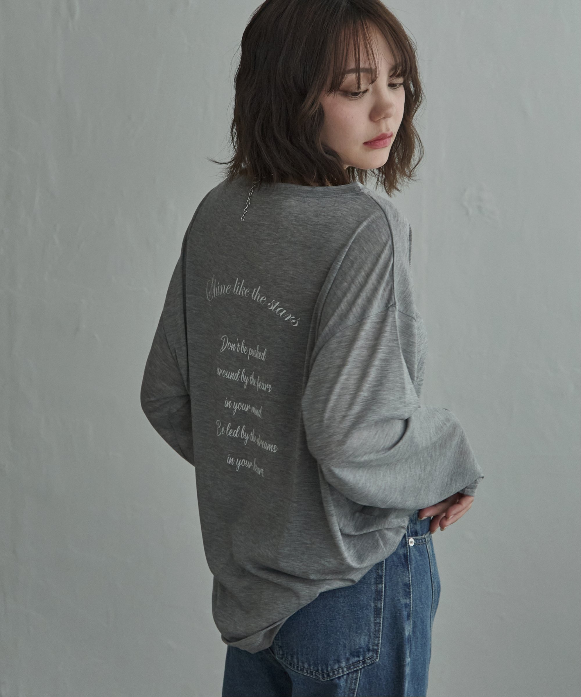 notch. シアープリントオーバーサイズロンT ノッチ トップス カットソー・Tシャツ ブラック グレー ホワイト