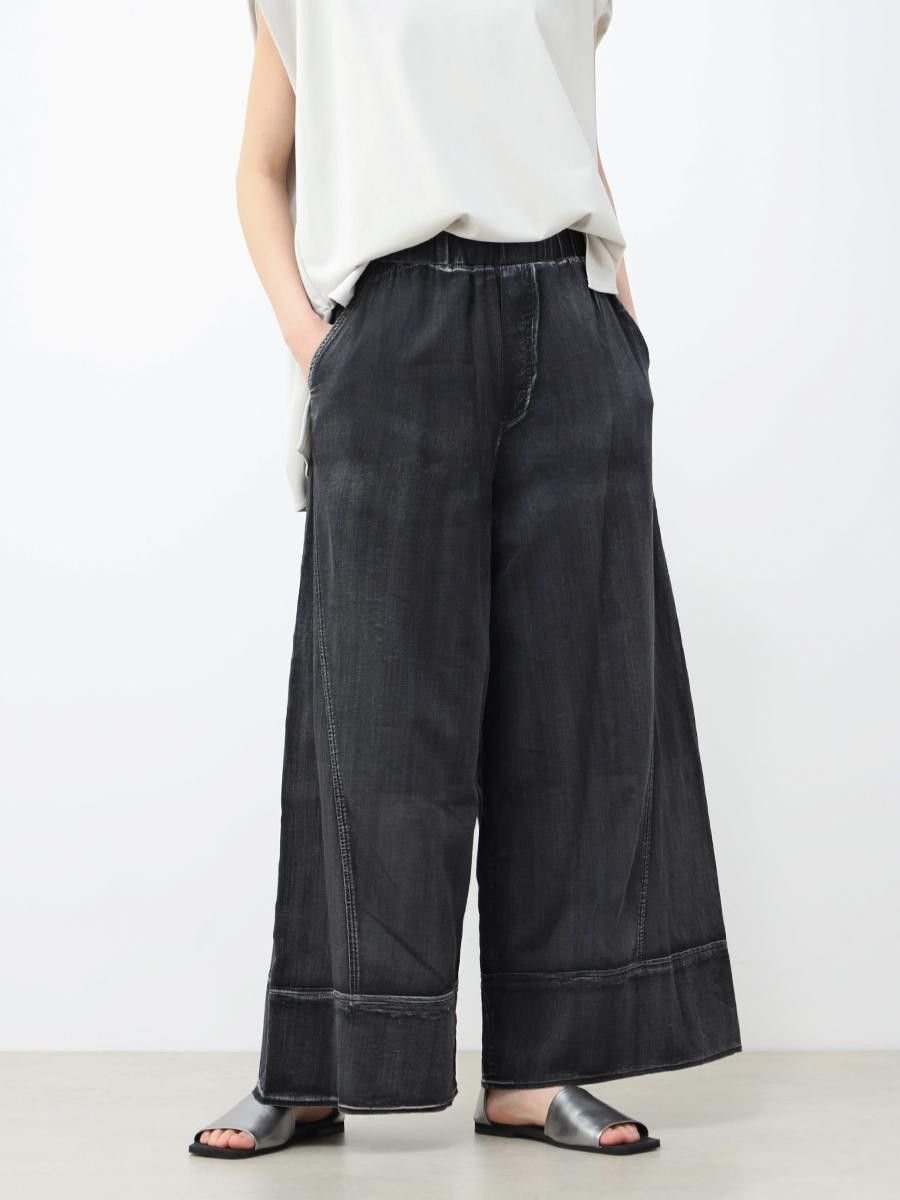 CLOVE デニムライクシアーワイドパンツ ラシュッド パンツ ジーンズ・デニムパンツ ブルー ブラック【送料無料】