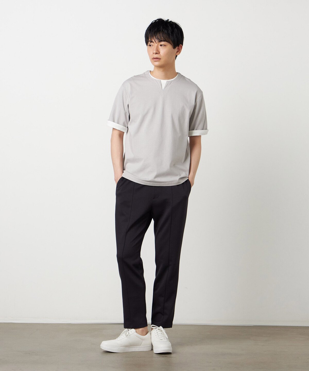 【セットアップ対応】ダンボールニット テーパードパンツ コムサイズム パンツ スラックス・ドレスパンツ ブラック グレー