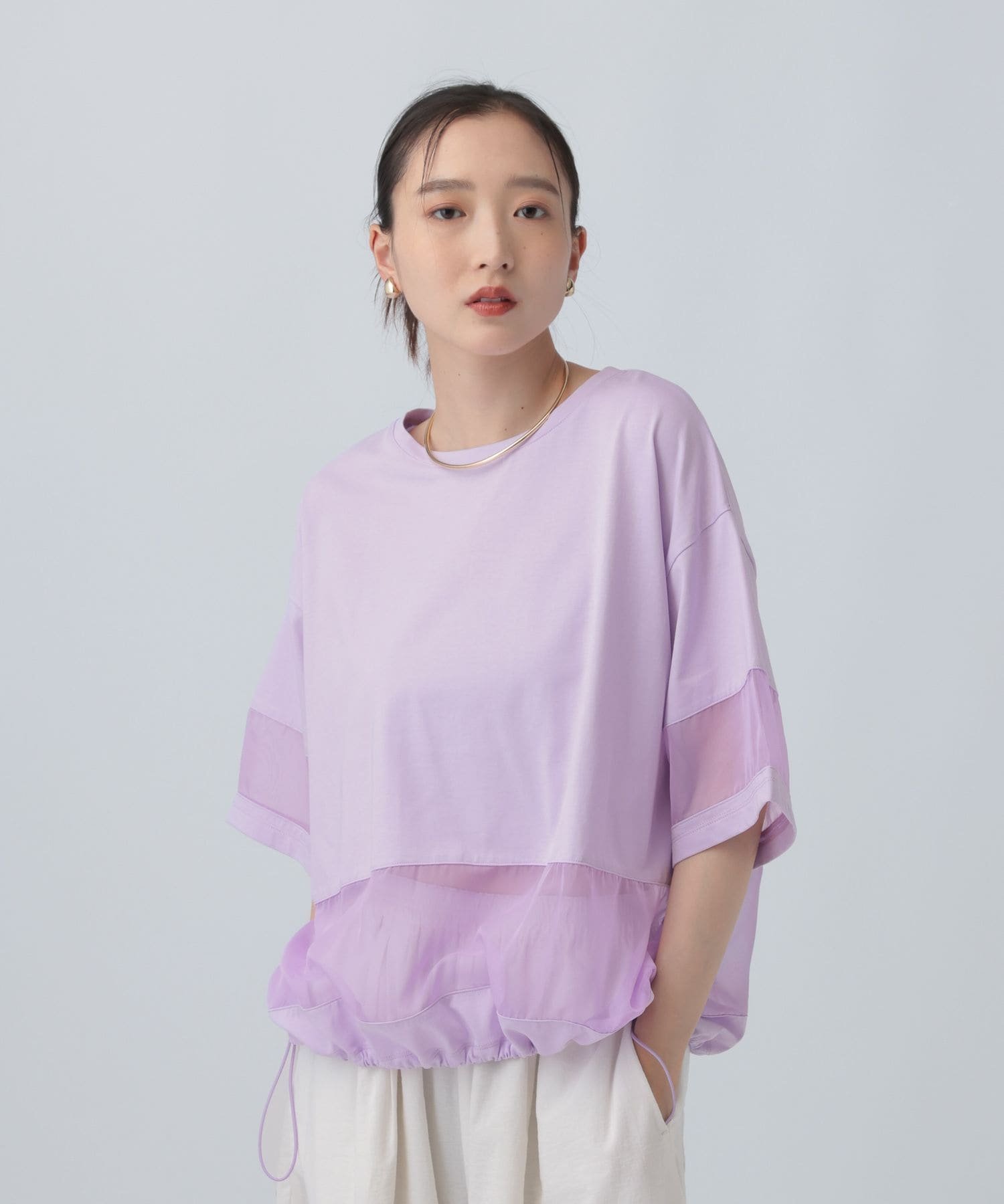 LEPSIM ポイントシアー使いプルオーバーSS レプシィム トップス カットソー・Tシャツ ホワイト ブラック パープル