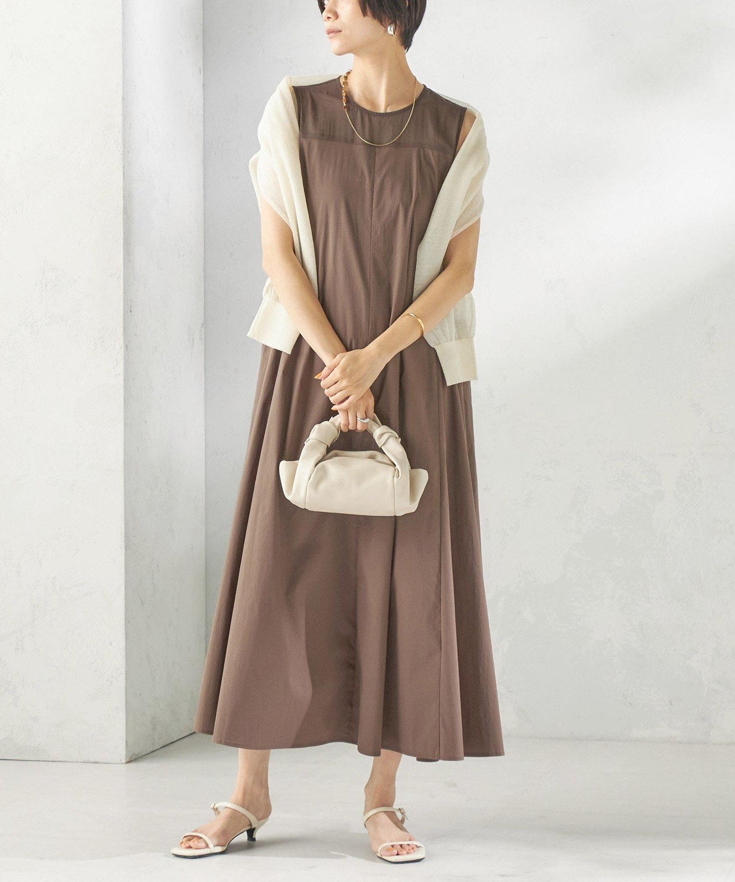 【SALE／30%OFF】SHIPS WOMEN ＜手洗い可能＞シアー 切替 フレア ワンピース シップス ワンピース・ドレス ワンピース ブラウン ベージュ【送料無料】