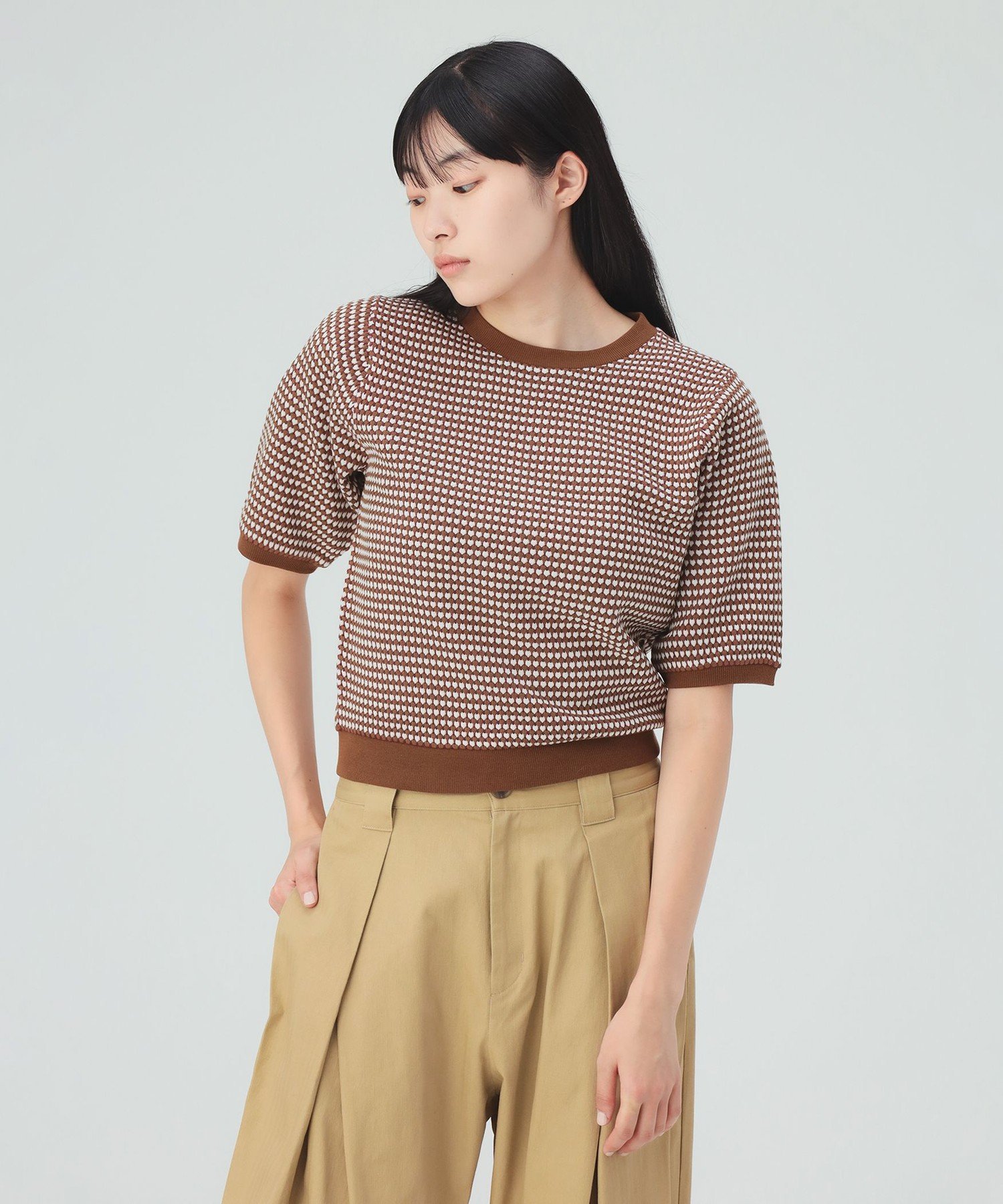WOMEN ハニカム ジャカード プルオーバー ビームス ハート トップス カットソー・Tシャツ ブラウン ブラック ブルー